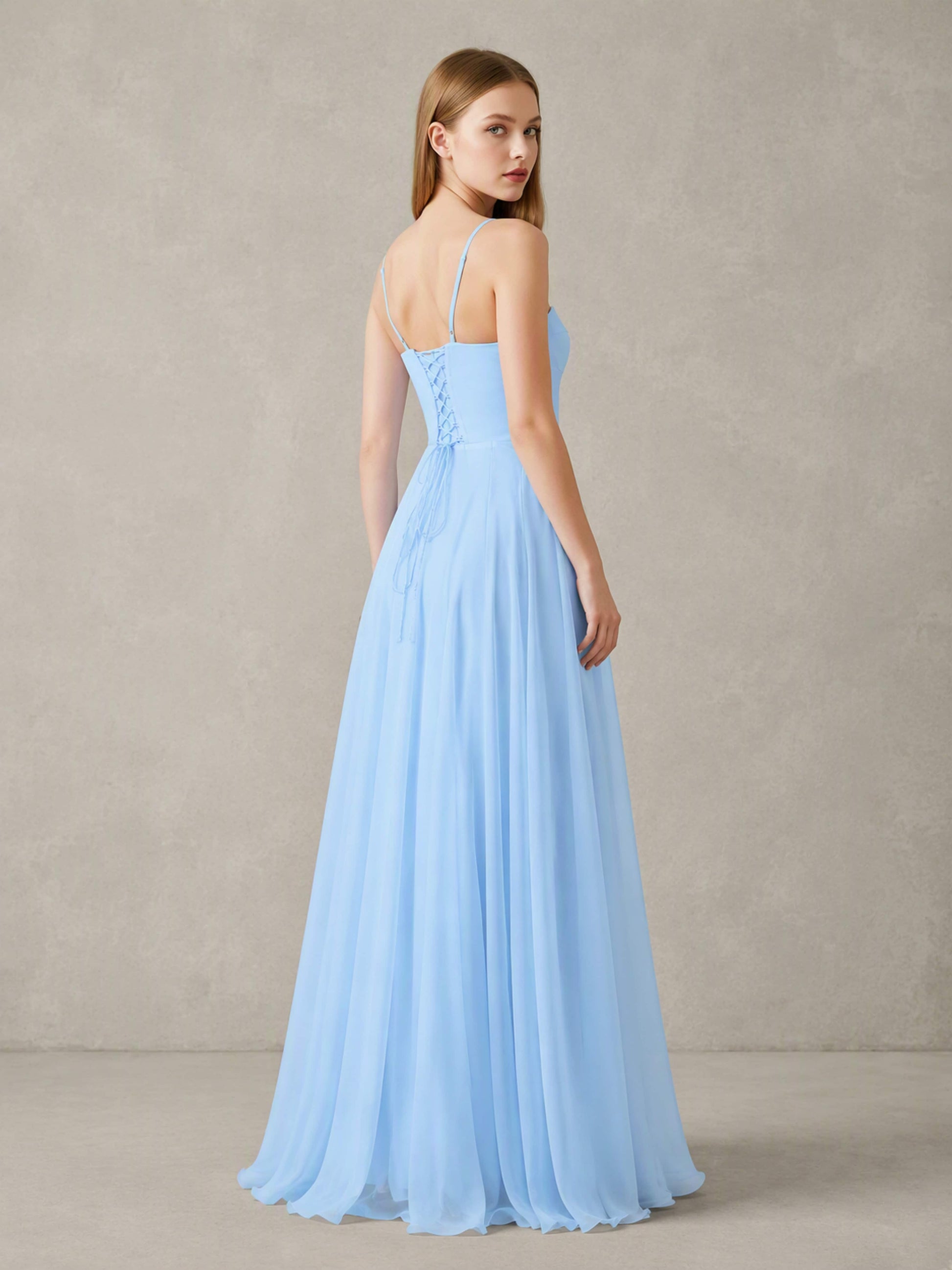 Chiffon Spaghetti Straps Sweetheart Neck Formal Evening Dress