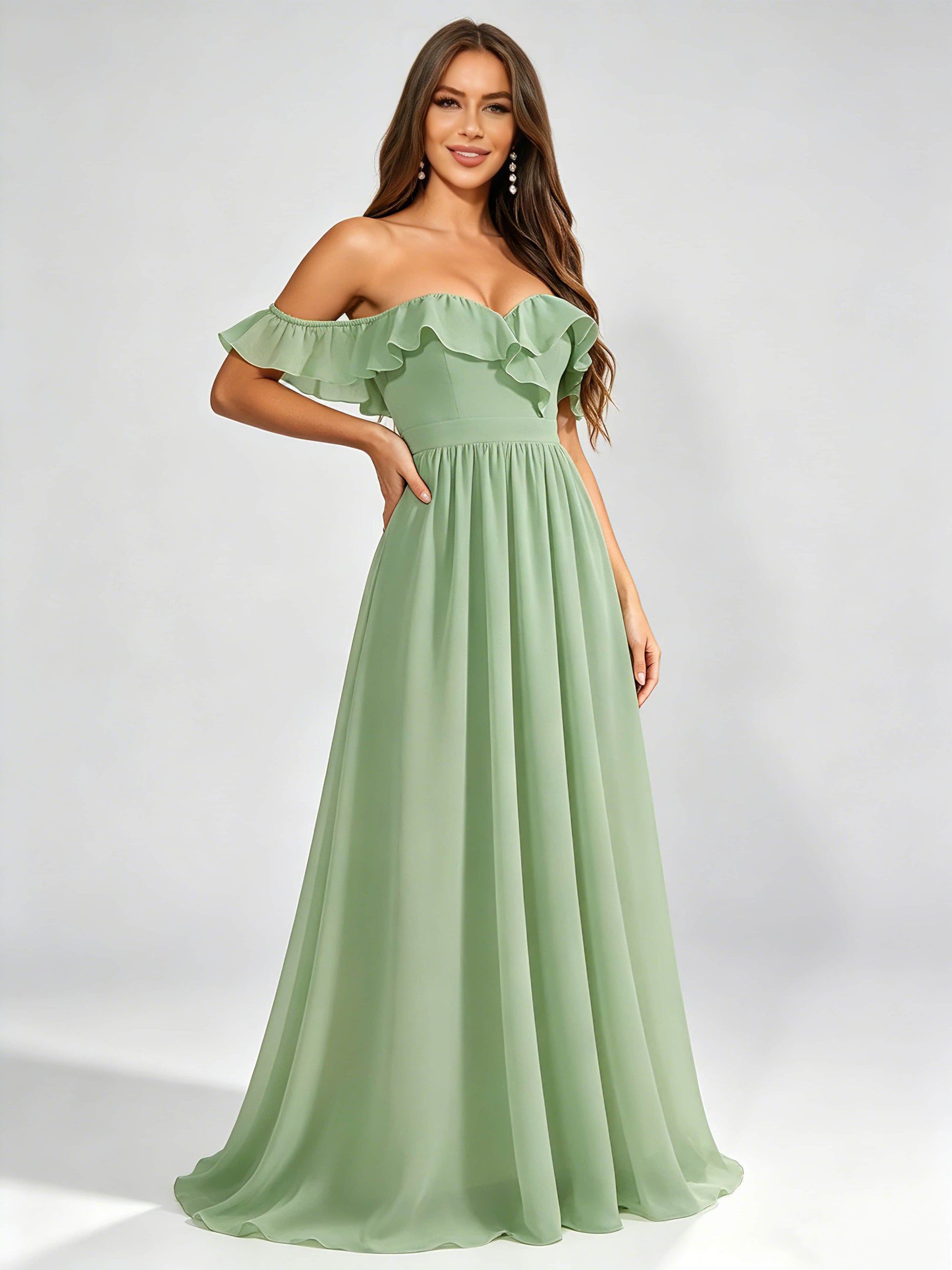 Off The Shoulder Ruffle Bridesmaid Dress Formal Evening Dresses