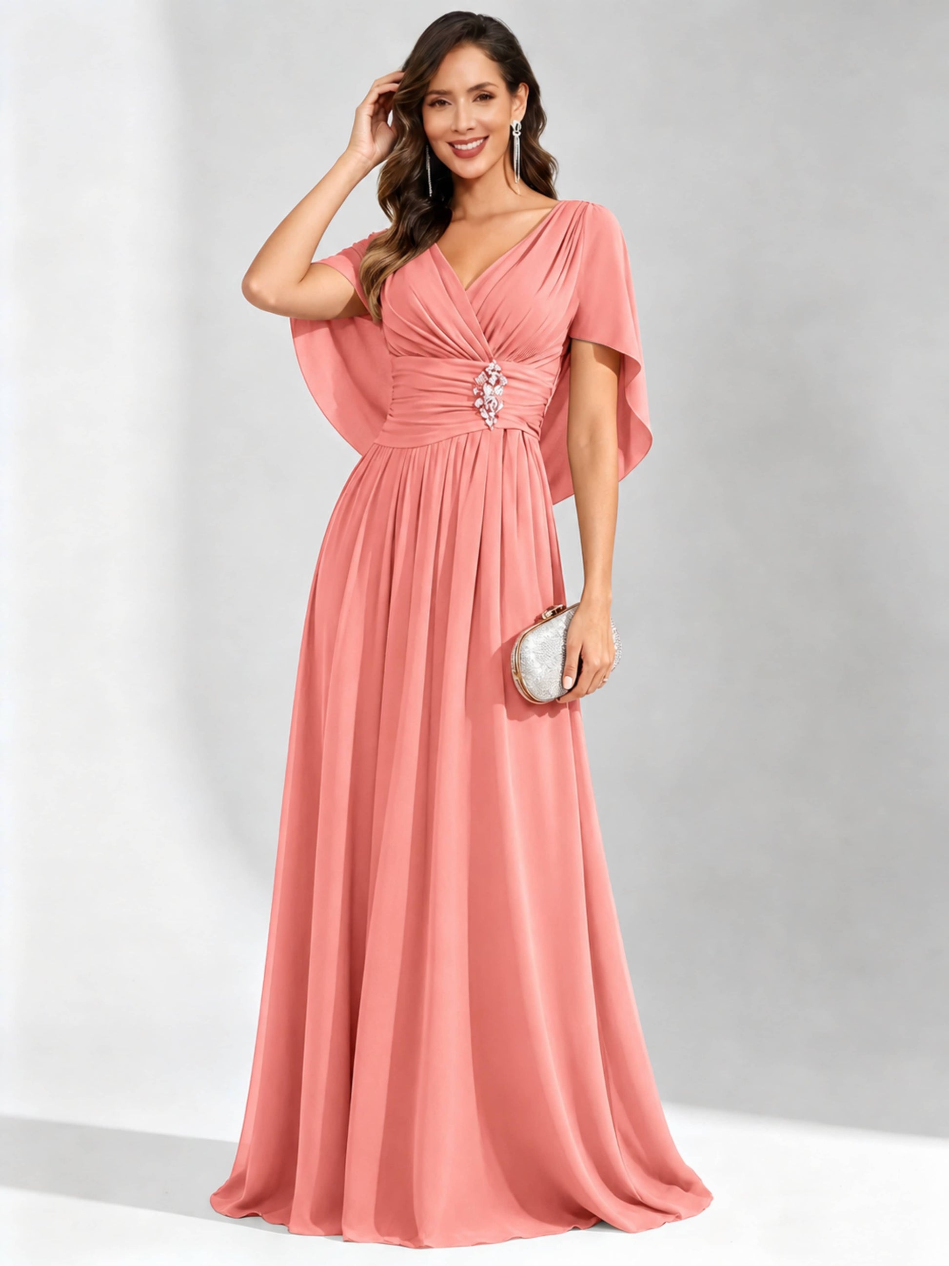 Long Chiffon Dressy Mother of The Bride Dresses with Cape