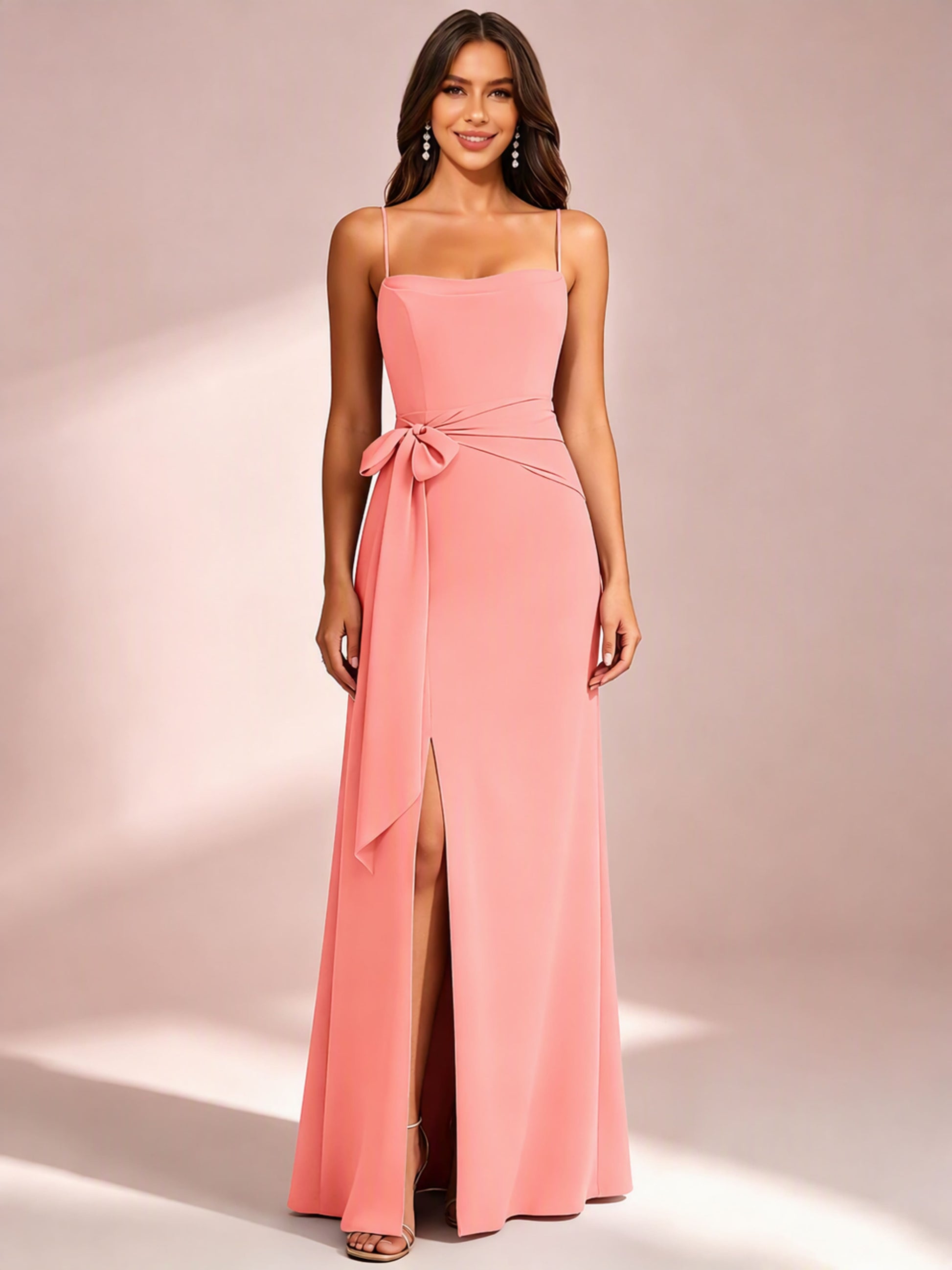 Spaghetti Straps Chiffon Bridesmaid Dress for Wedding with Belt