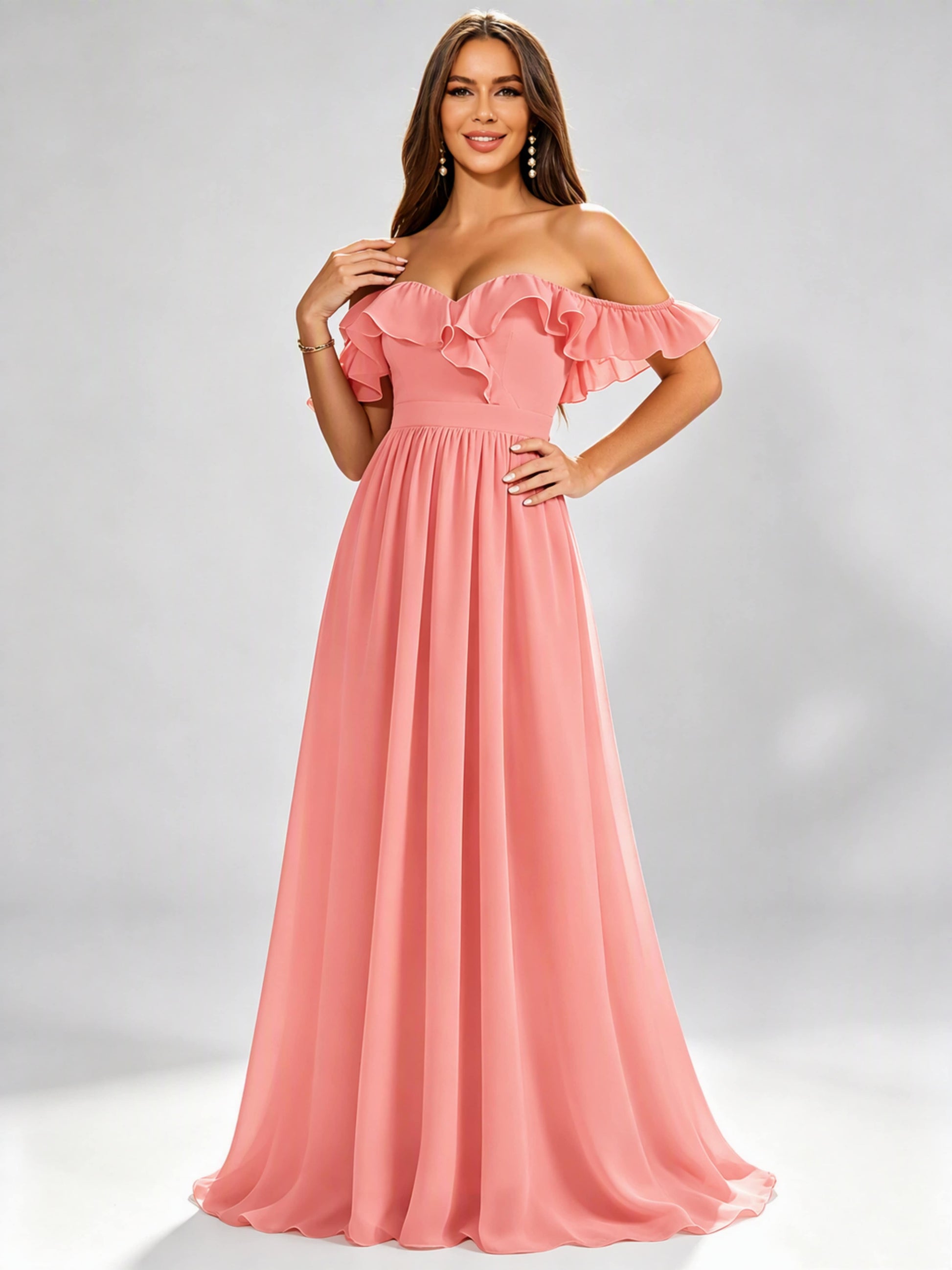 Off The Shoulder Ruffle Bridesmaid Dress Formal Evening Dresses