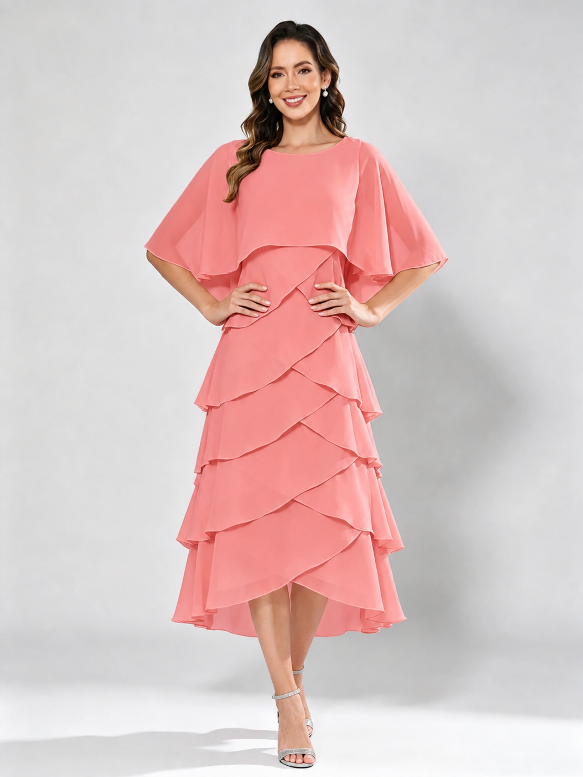 Chiffon Tiered Mother of The Bride Dress for Women Wedding