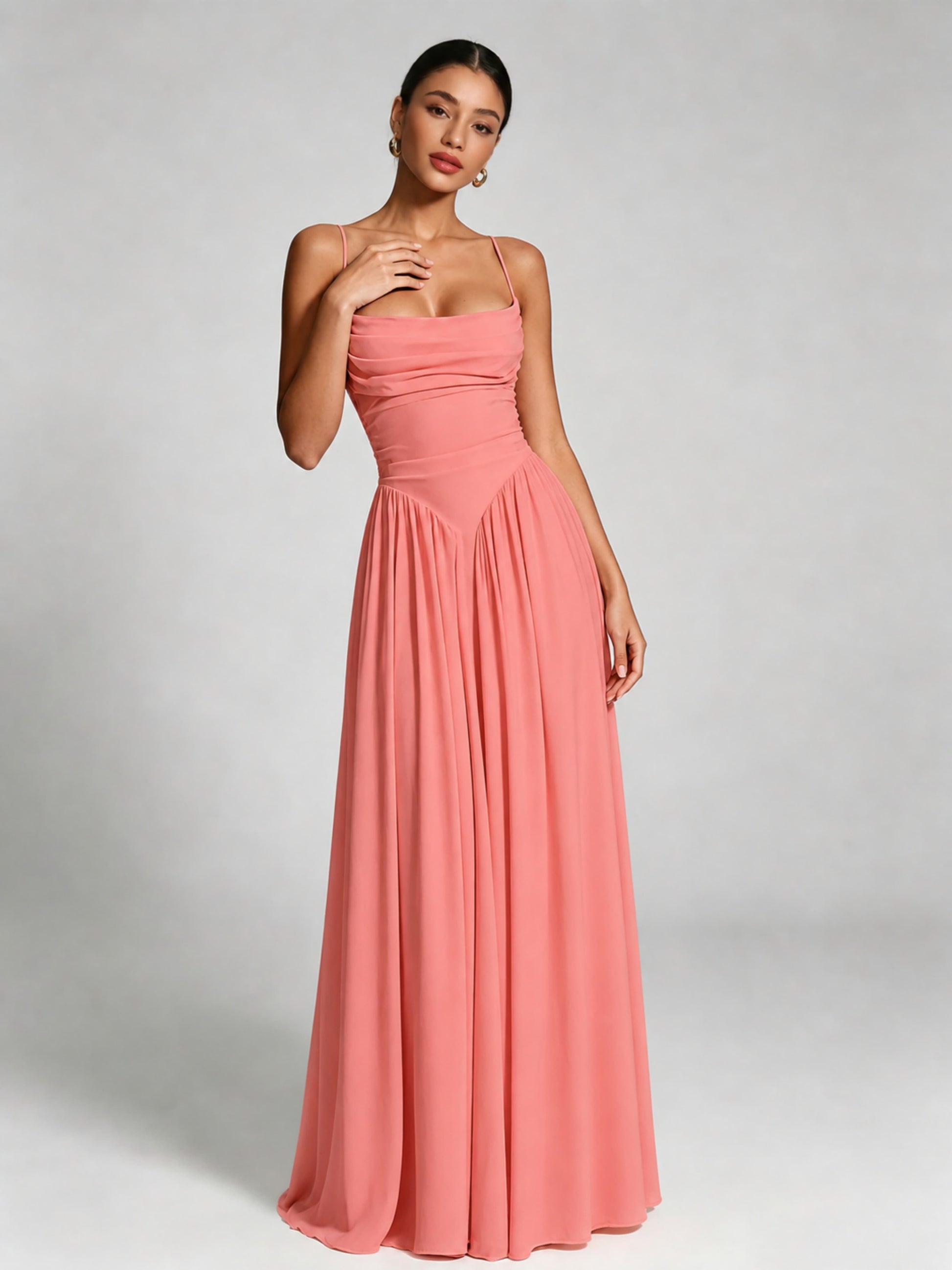 Spaghetti Straps Bridesmaid Dresses Chiffon Backless Wedding Guest Gown