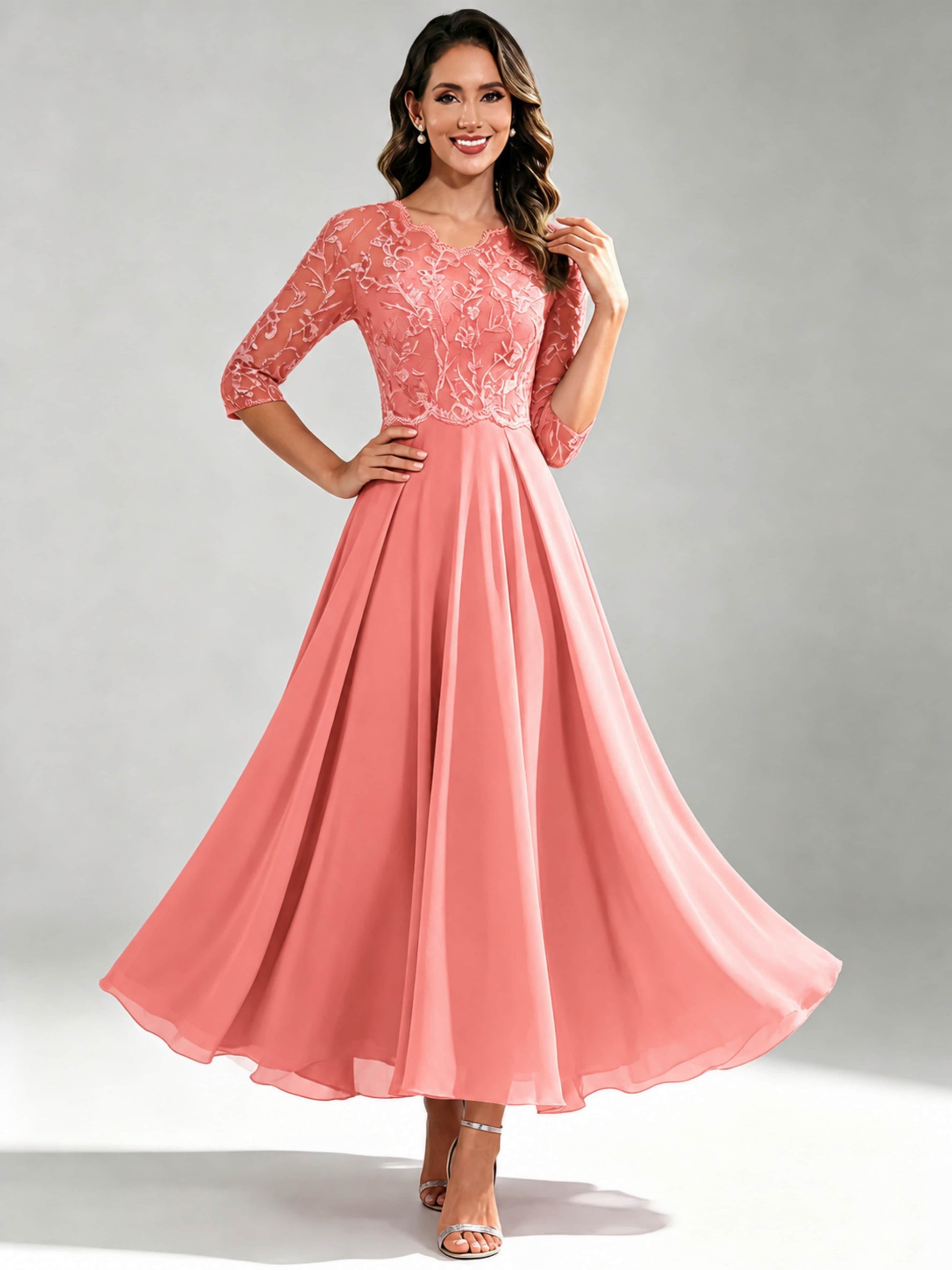 Lace Appliques Chiffon Dressy Mother of The Bride Dresses