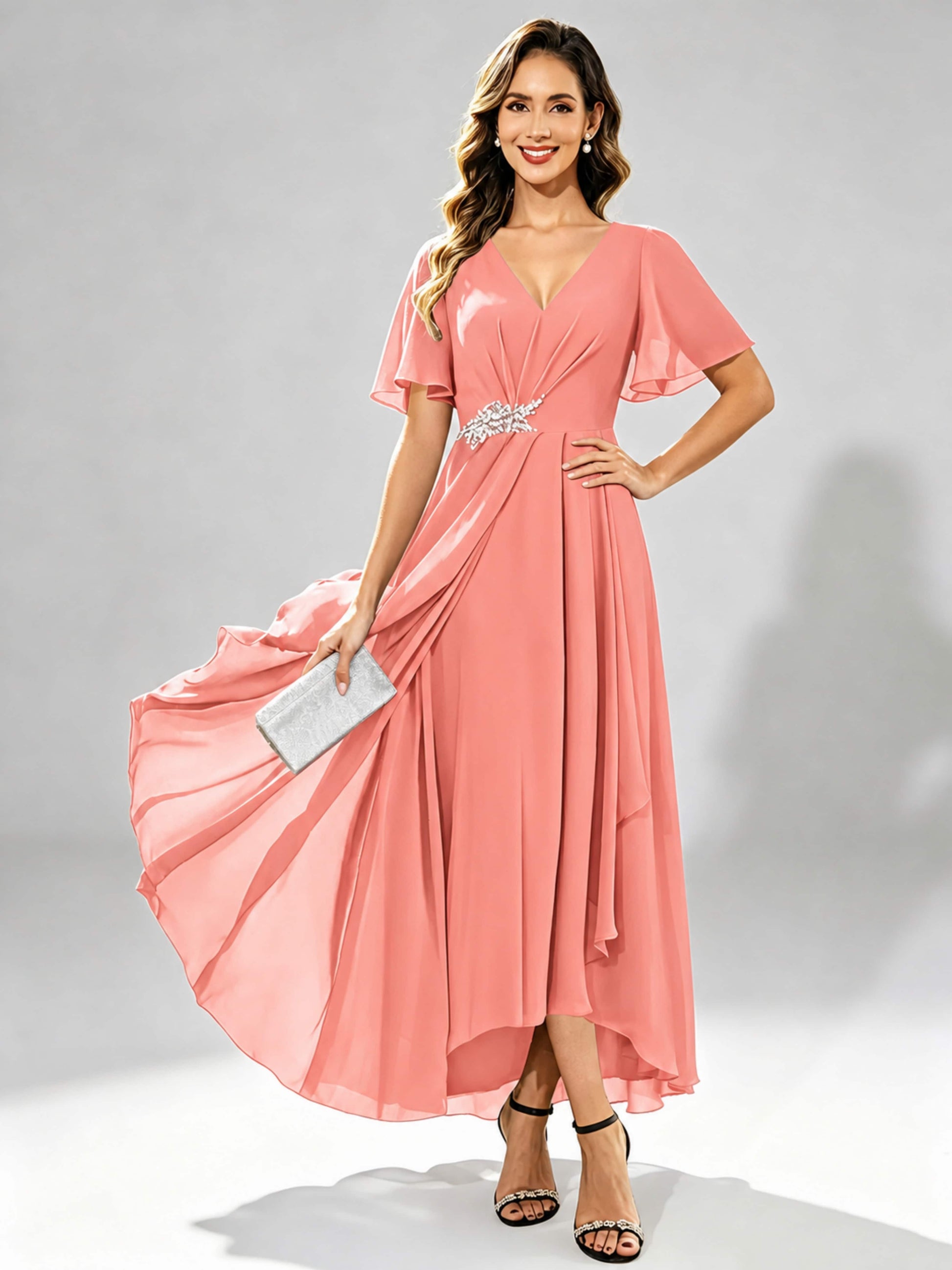 Chiffon High Low Tiered Mother of The Bride Dresses for Wedding