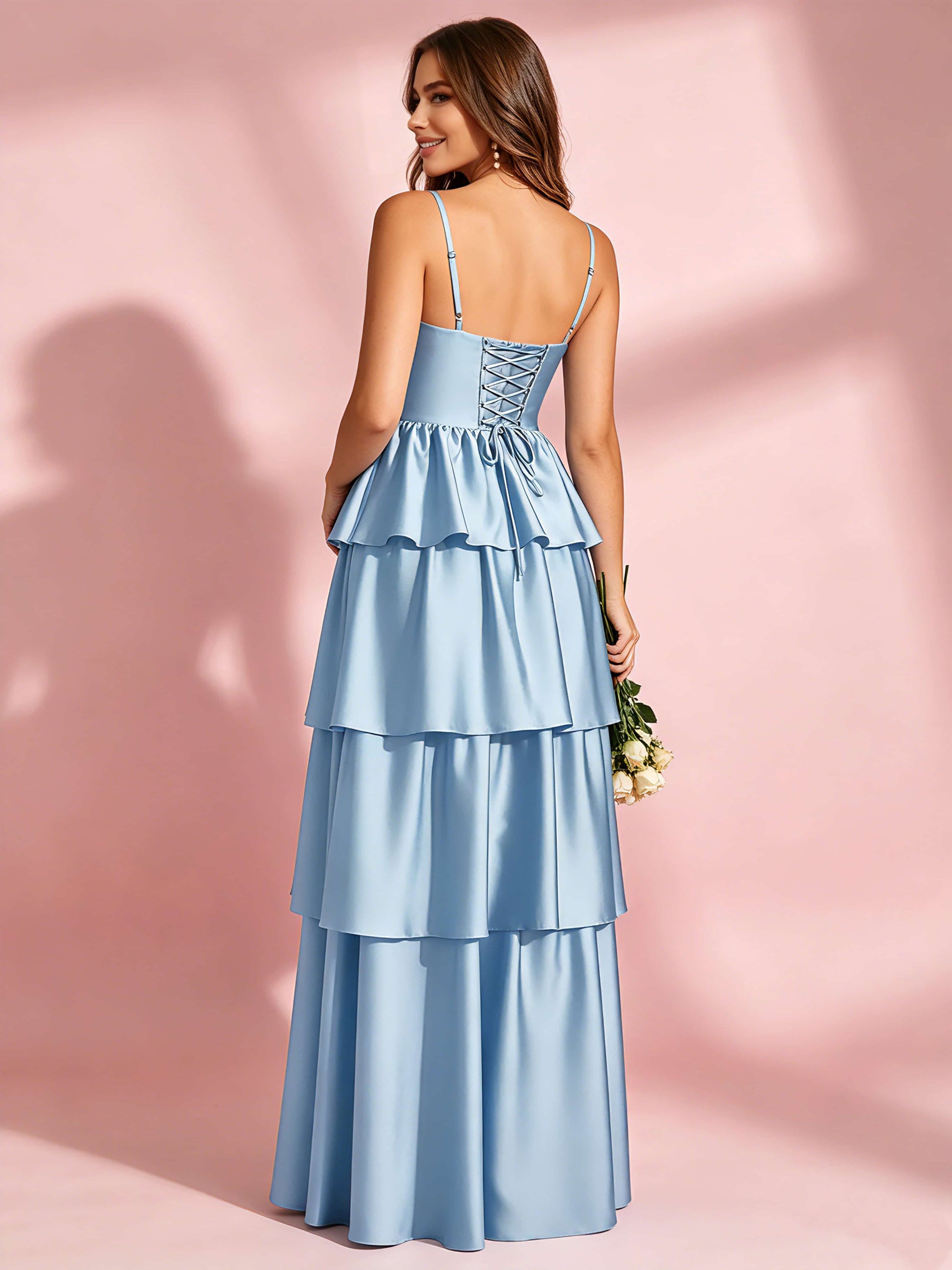 Satin Tiered Corset Bridesmaid Dresses Formal Evening Gown