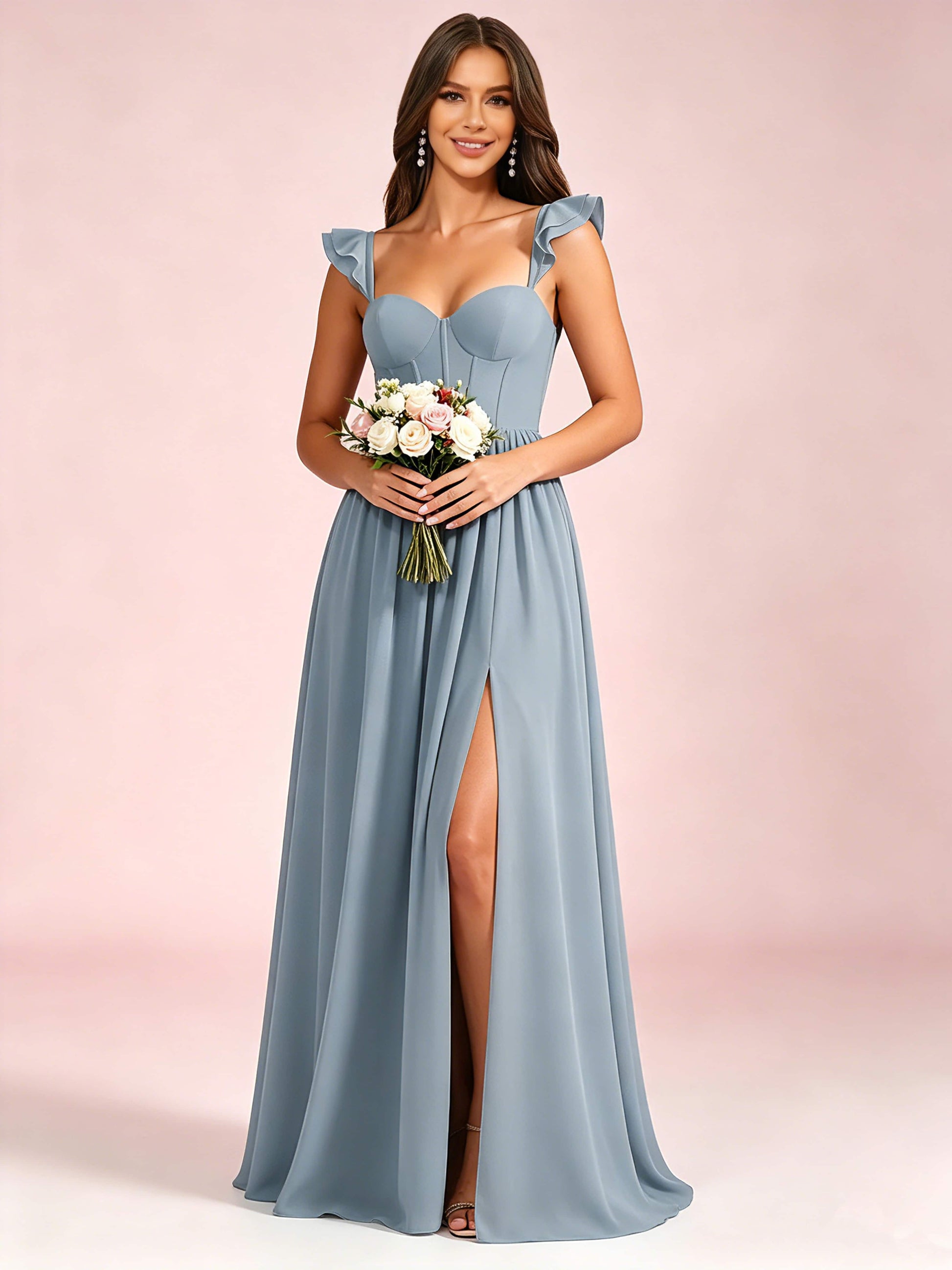 Elegant Chiffon Corset Bridesmaid Dresses with Slit