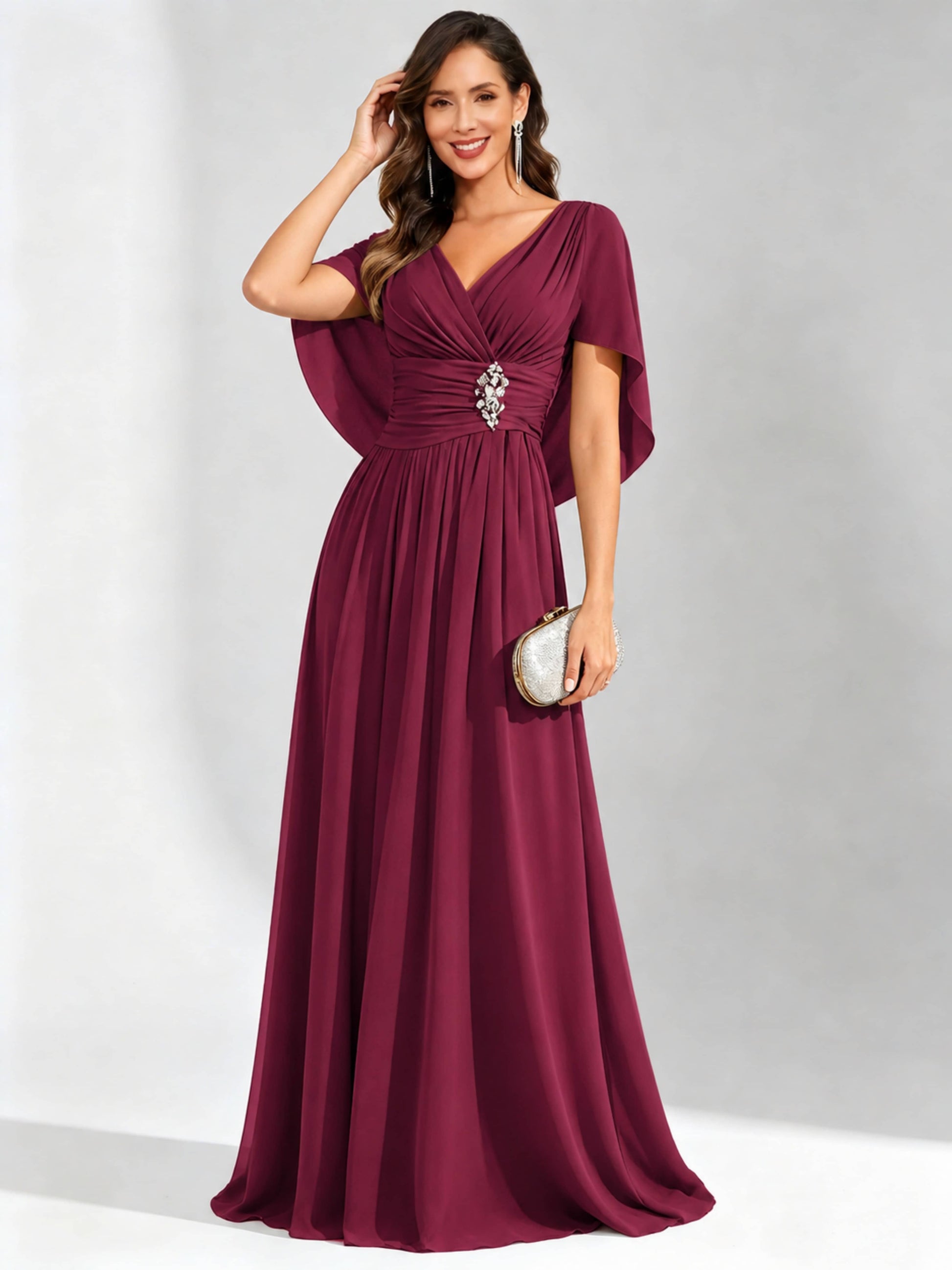 Long Chiffon Dressy Mother of The Bride Dresses with Cape