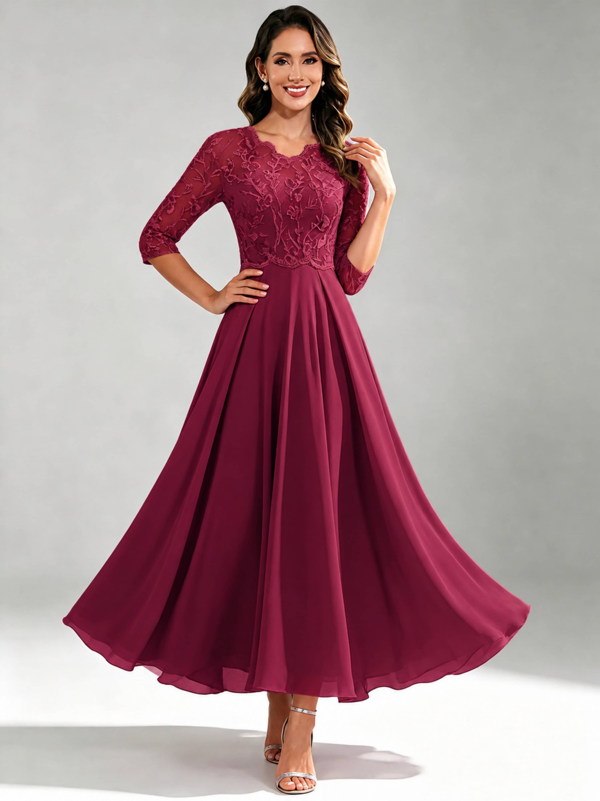 Lace Appliques Chiffon Dressy Mother of The Bride Dresses