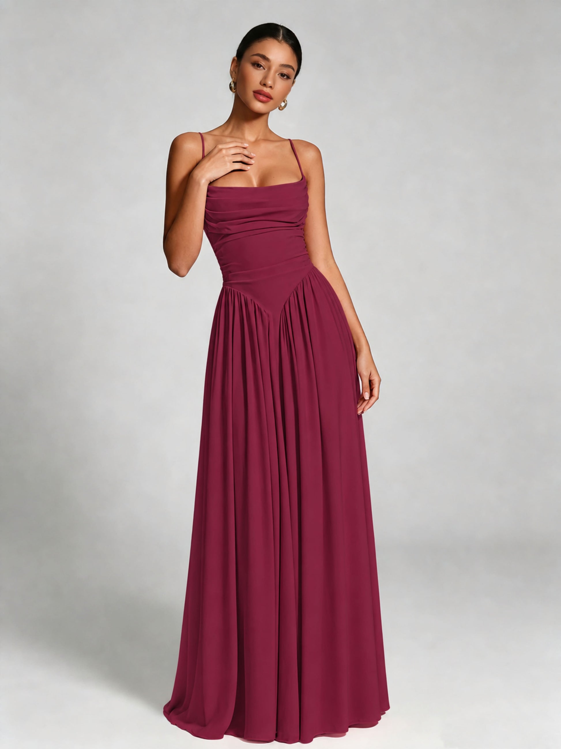 Spaghetti Straps Bridesmaid Dresses Chiffon Backless Wedding Guest Gown
