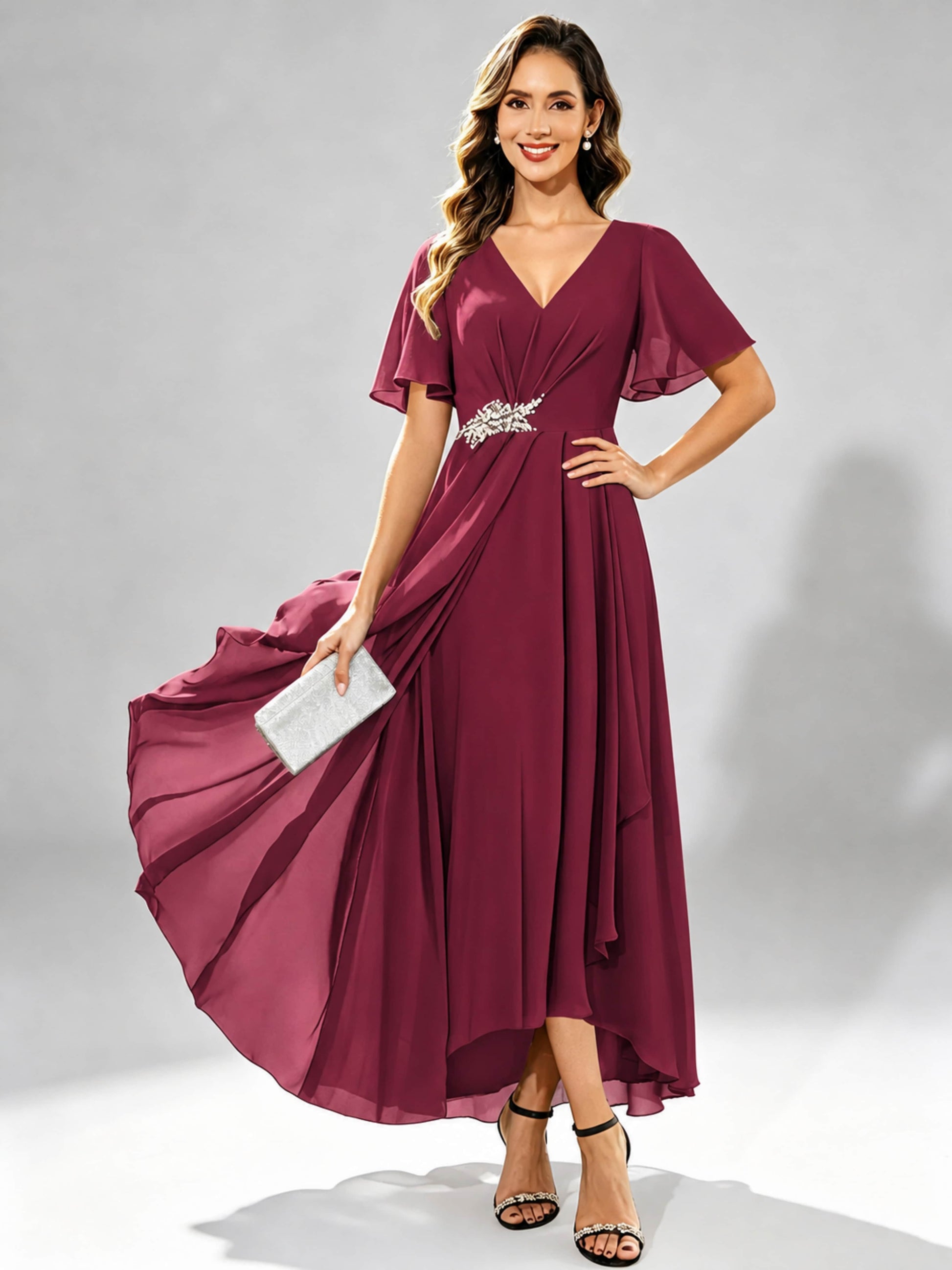 Chiffon High Low Tiered Mother of The Bride Dresses for Wedding