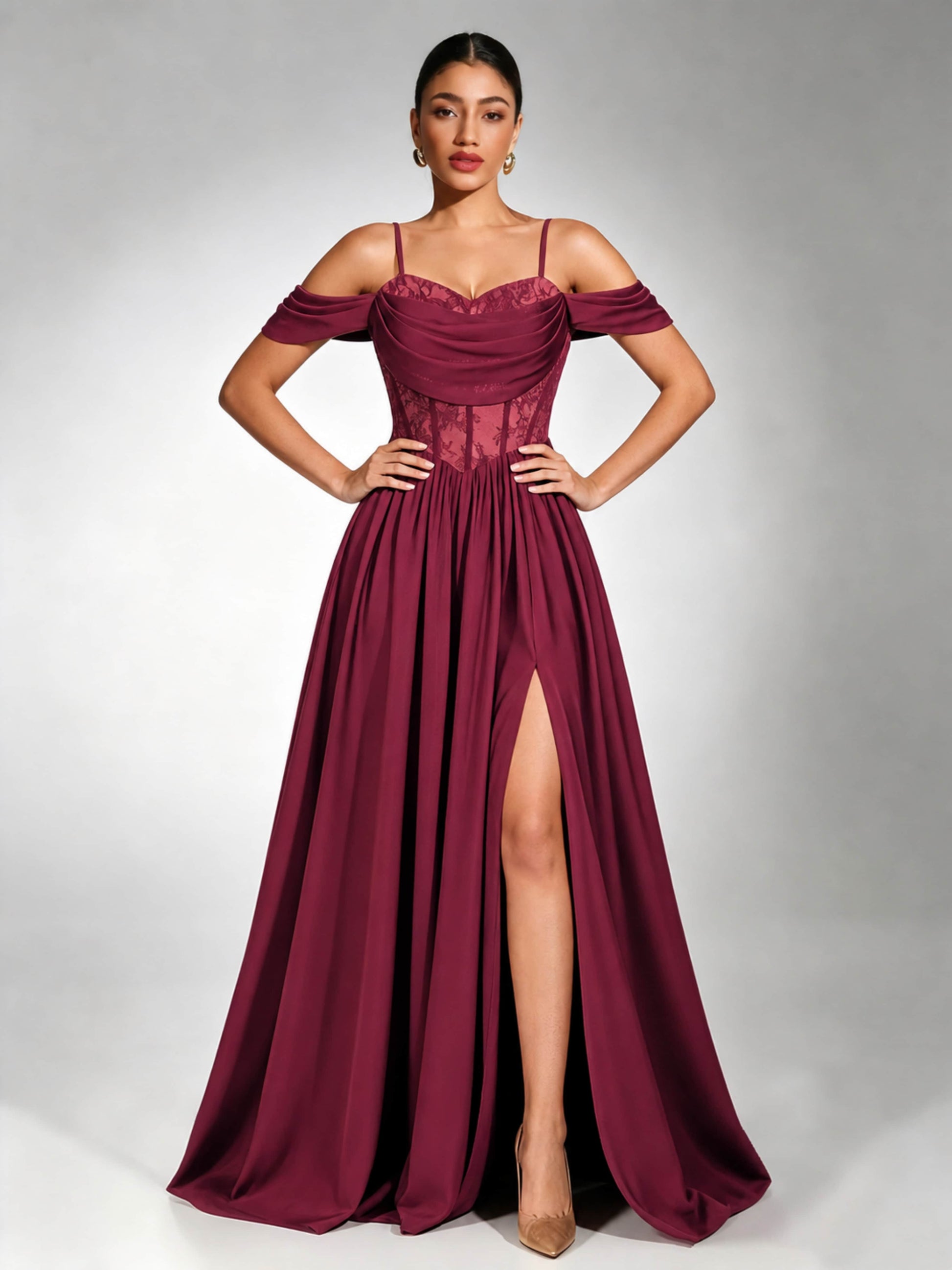 Off Shoulder Chiffon Lace Prom Dress for Teens