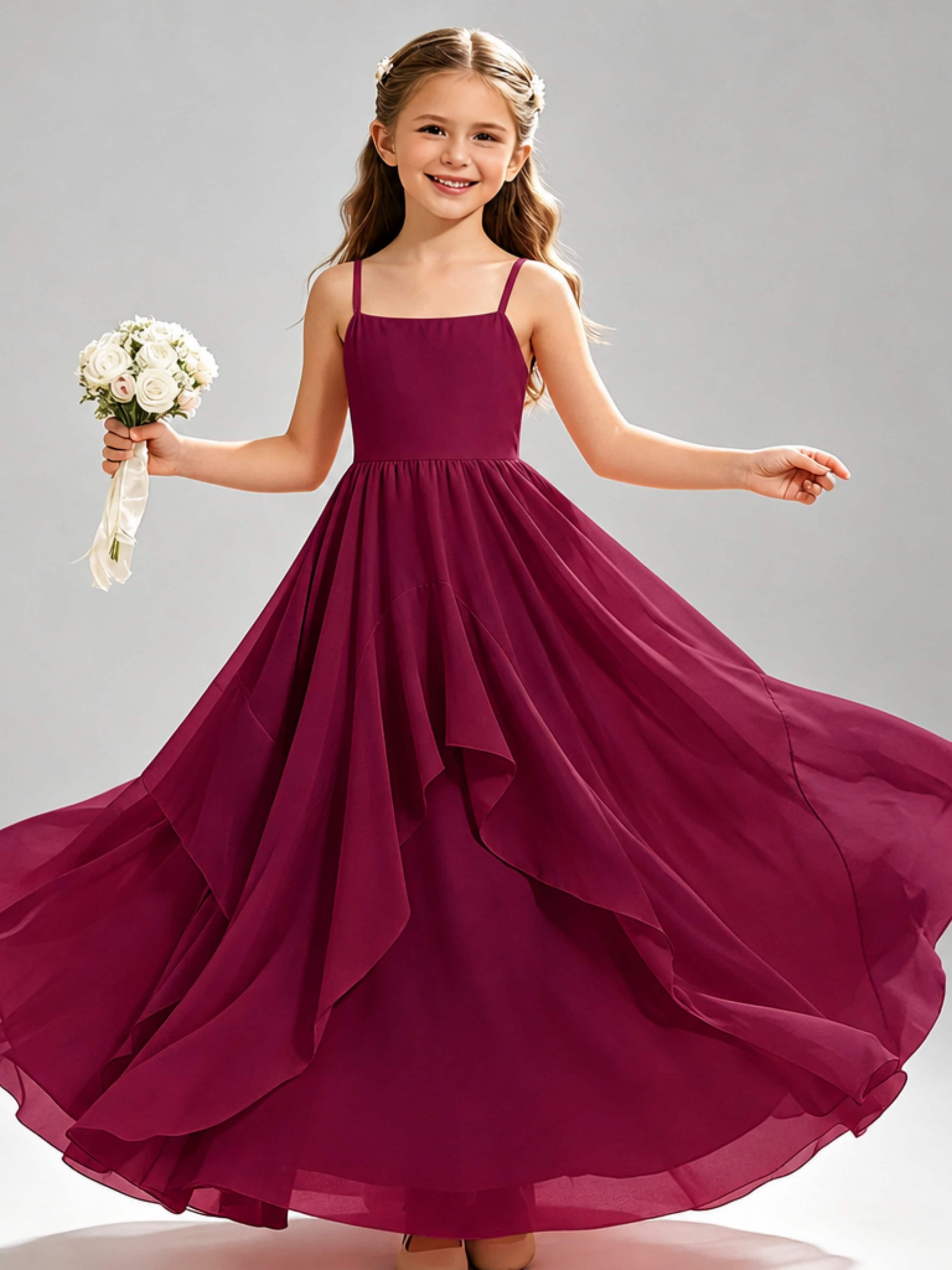 A-Line Spaghetti Straps Ruffle Junior Bridesmaid Dresses