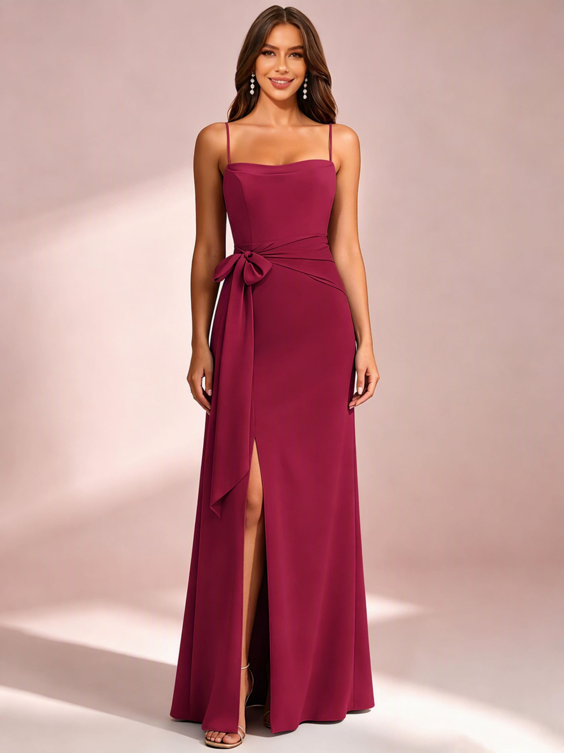 Spaghetti Straps Chiffon Bridesmaid Dress for Wedding with Belt