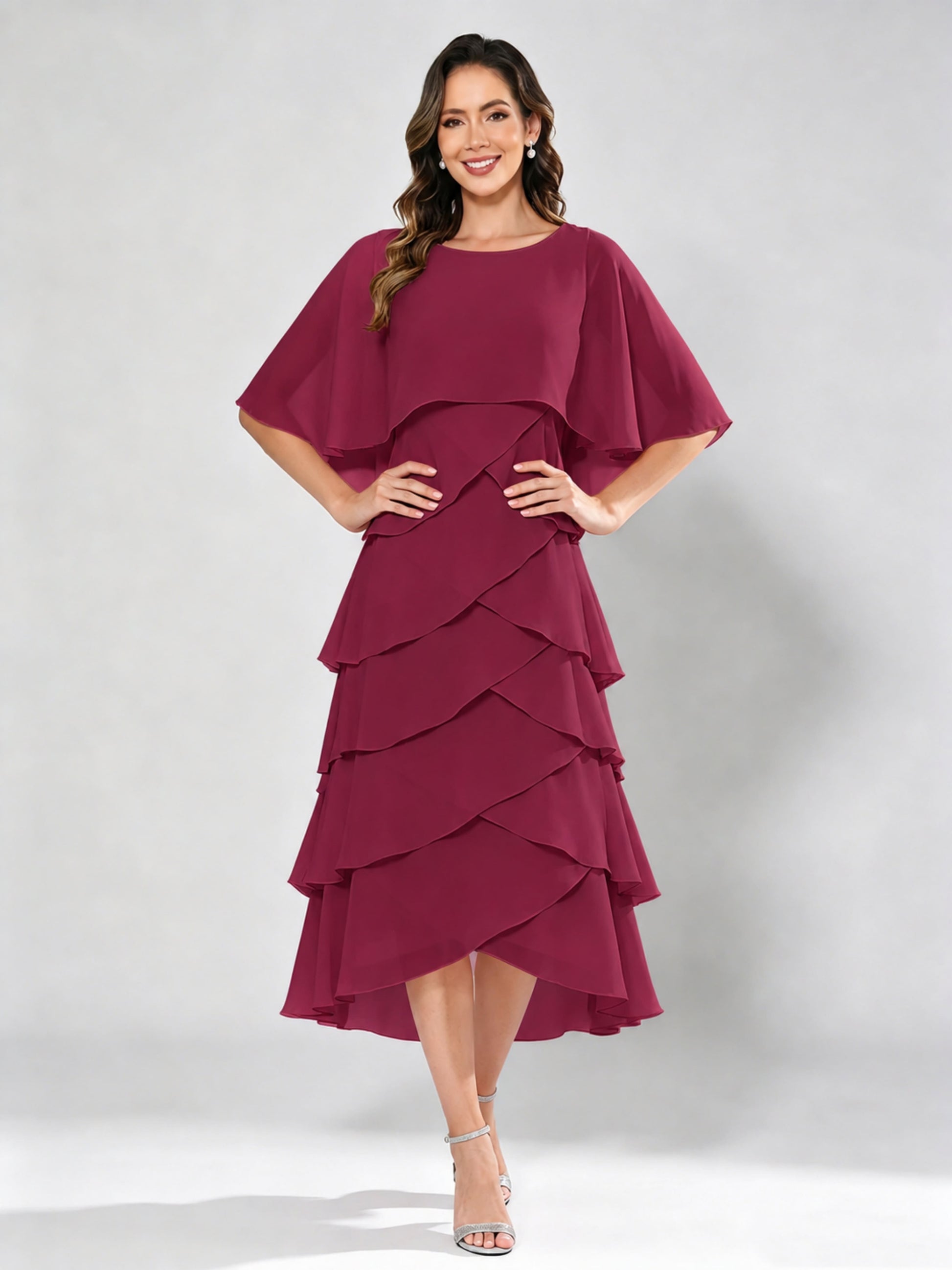 Chiffon Tiered Mother of The Bride Dress for Women Wedding