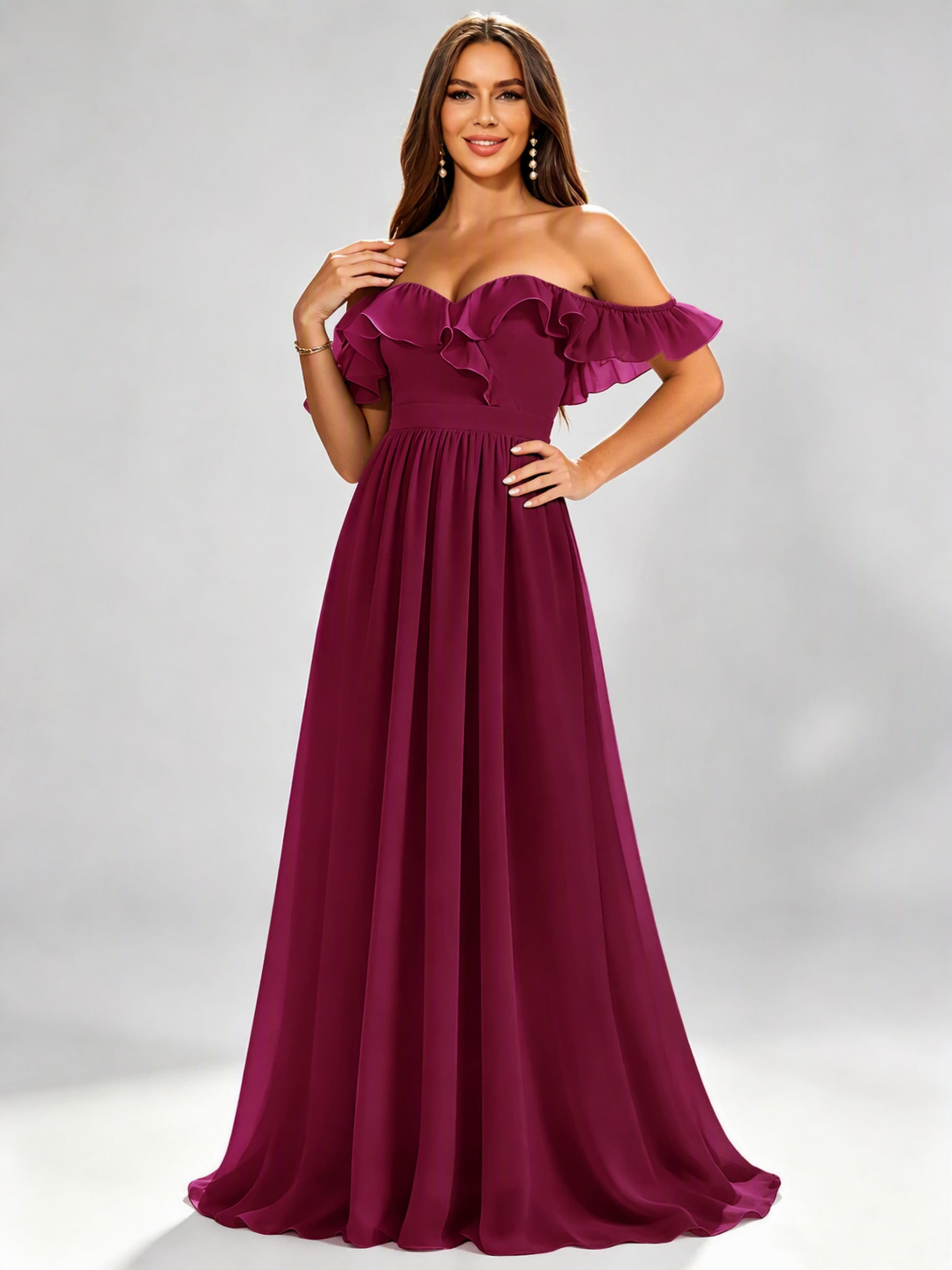Off The Shoulder Ruffle Bridesmaid Dress Formal Evening Dresses