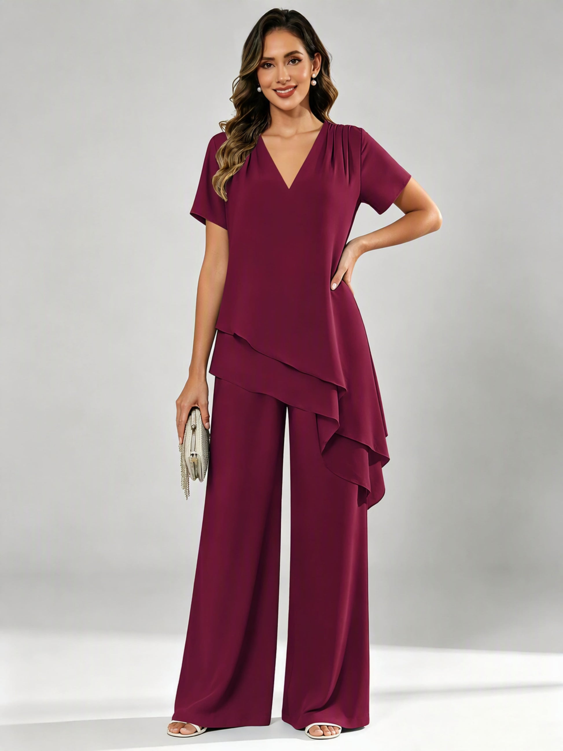 Chiffon 2 Pieces Dressy Mother of The Birde Pant Suits
