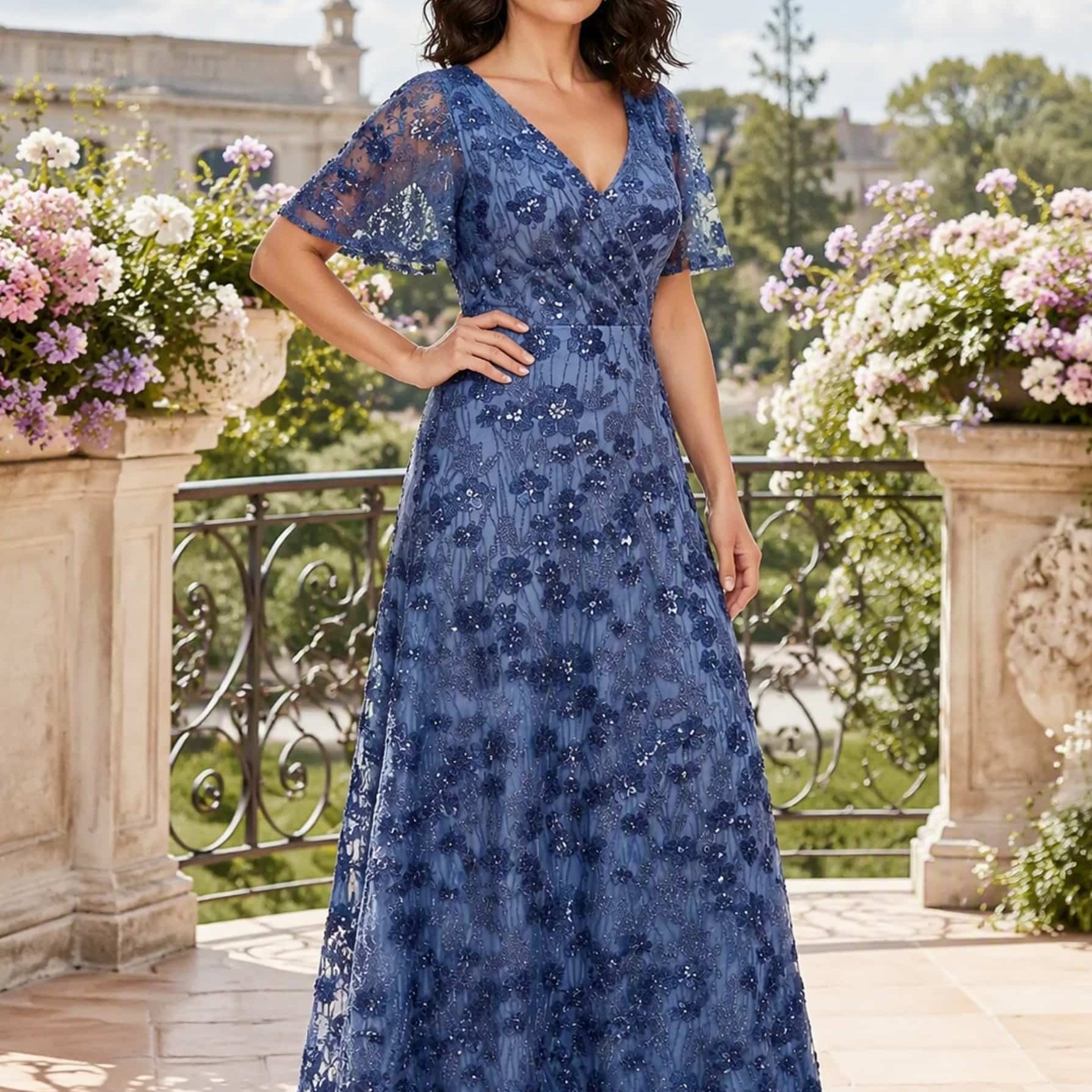 Sequin Sparkly Tulle Embroidery Elegant Long Mother of The Bride Dresses