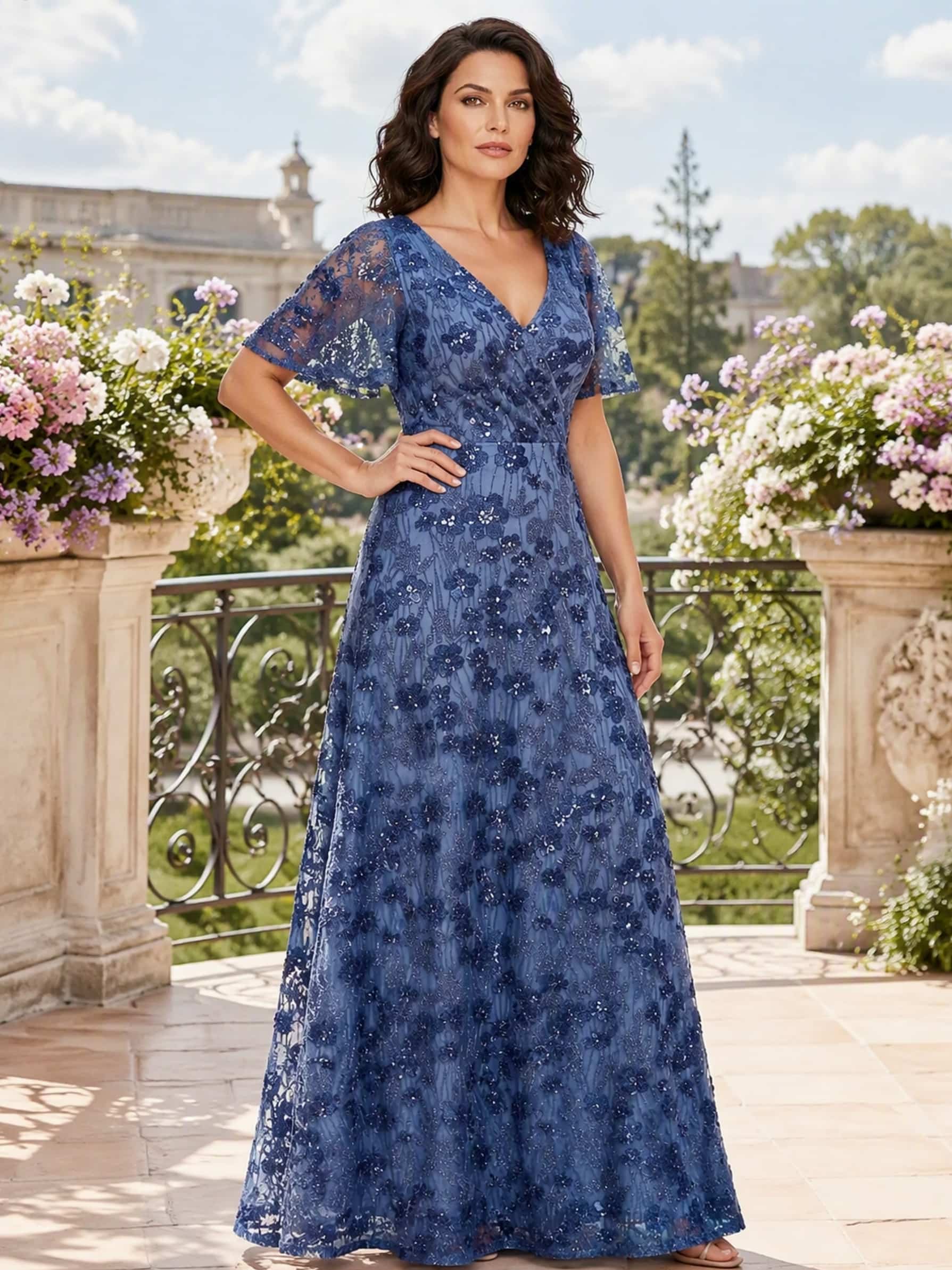 Sequin Sparkly Tulle Embroidery Elegant Long Mother of The Bride Dresses