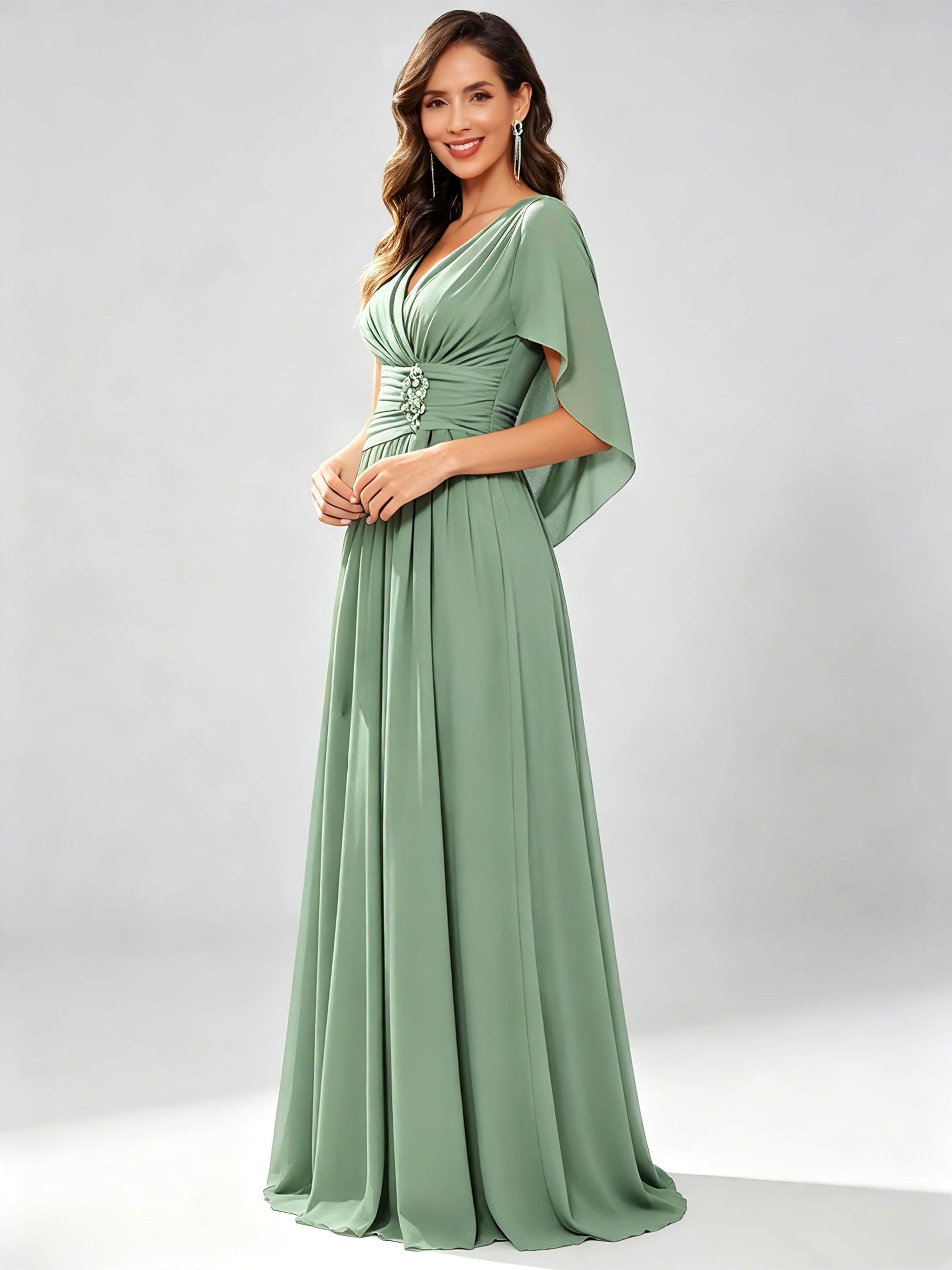 Long Chiffon Dressy Mother of The Bride Dresses with Cape