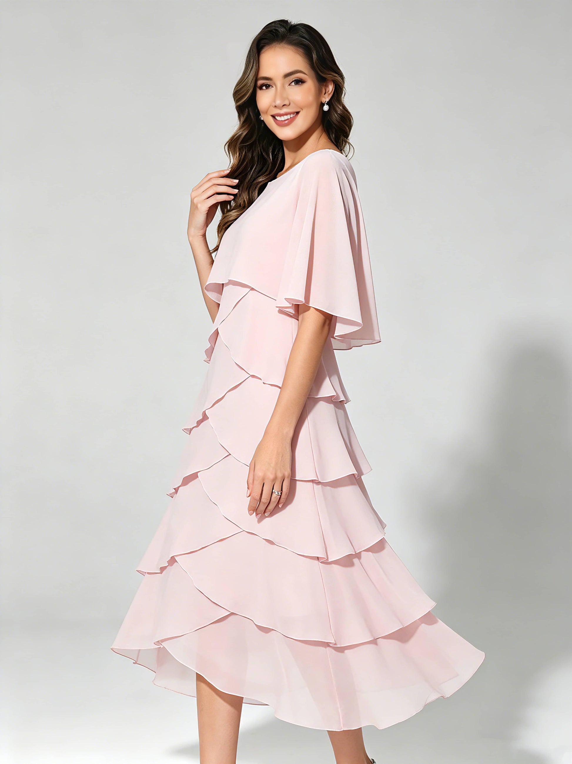 Chiffon Tiered Mother of The Bride Dress for Women Wedding