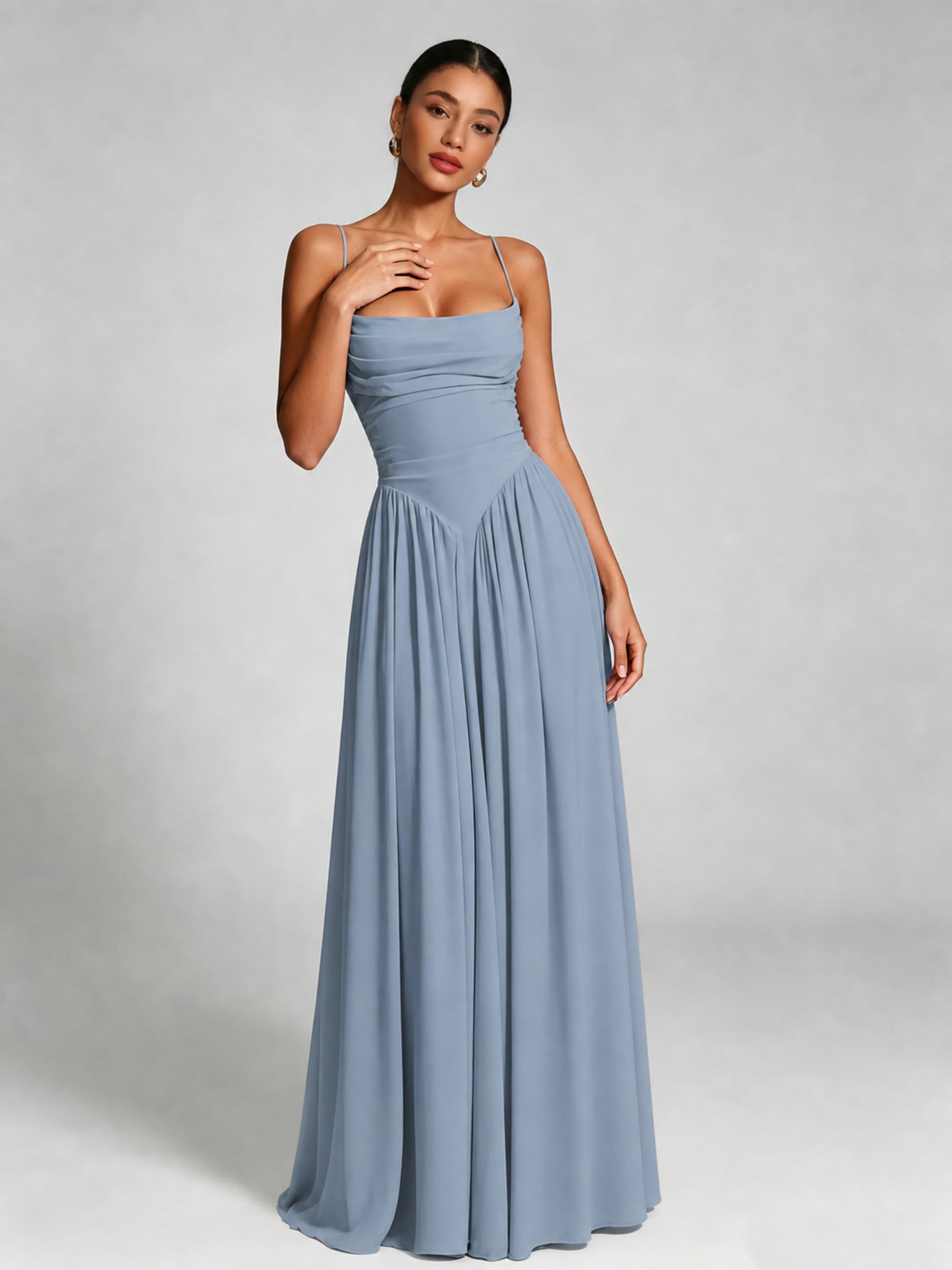 Spaghetti Straps Bridesmaid Dresses Chiffon Backless Wedding Guest Gown