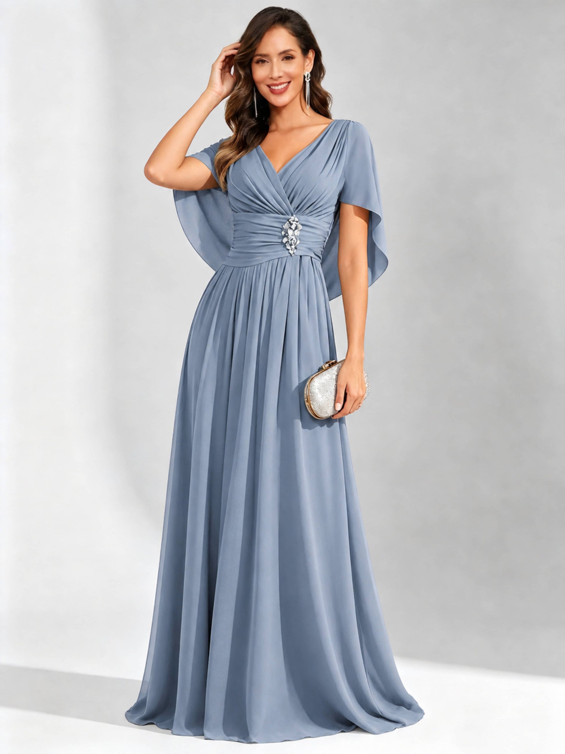 Long Chiffon Dressy Mother of The Bride Dresses with Cape