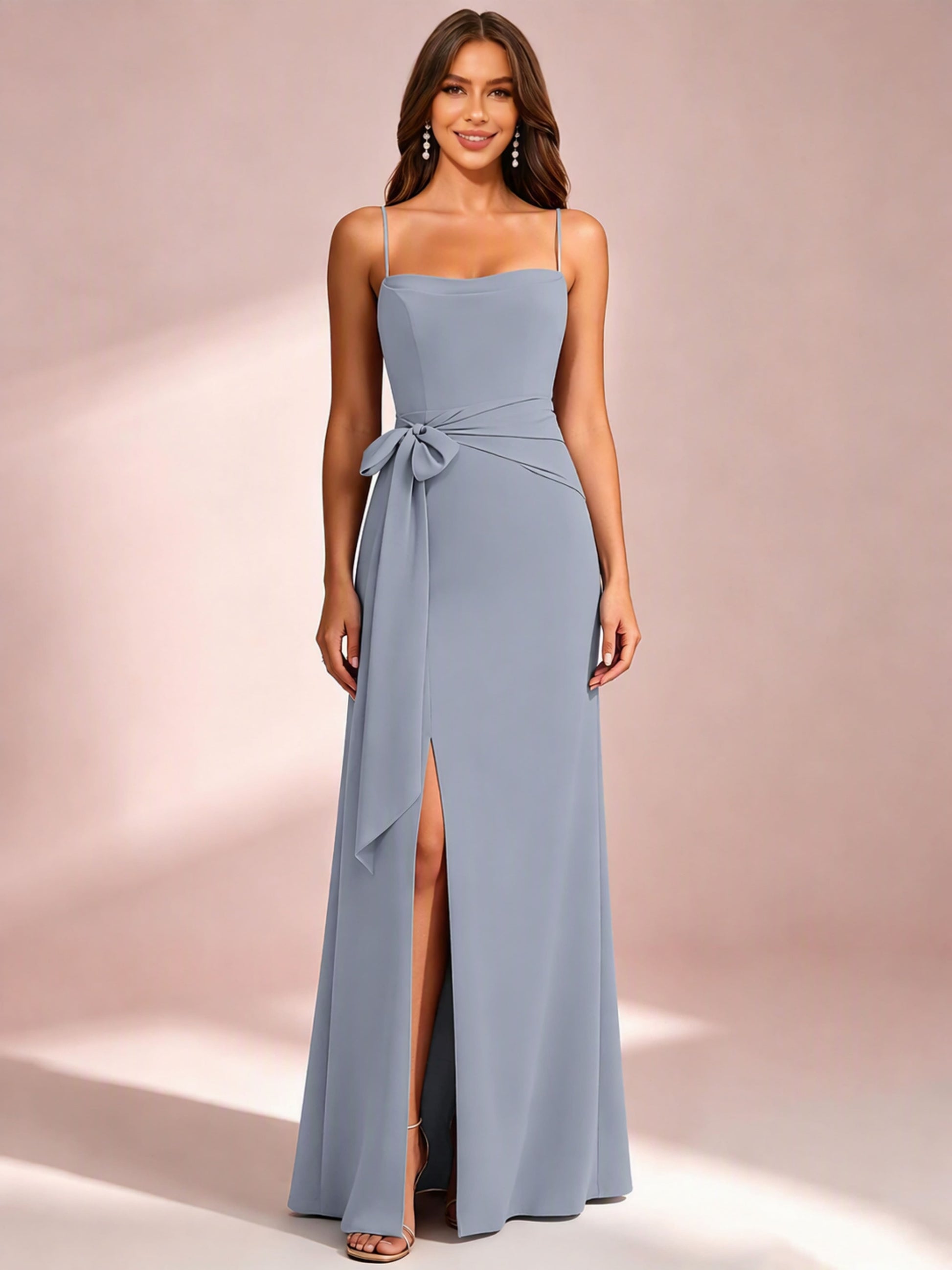 Spaghetti Straps Chiffon Bridesmaid Dress for Wedding with Belt