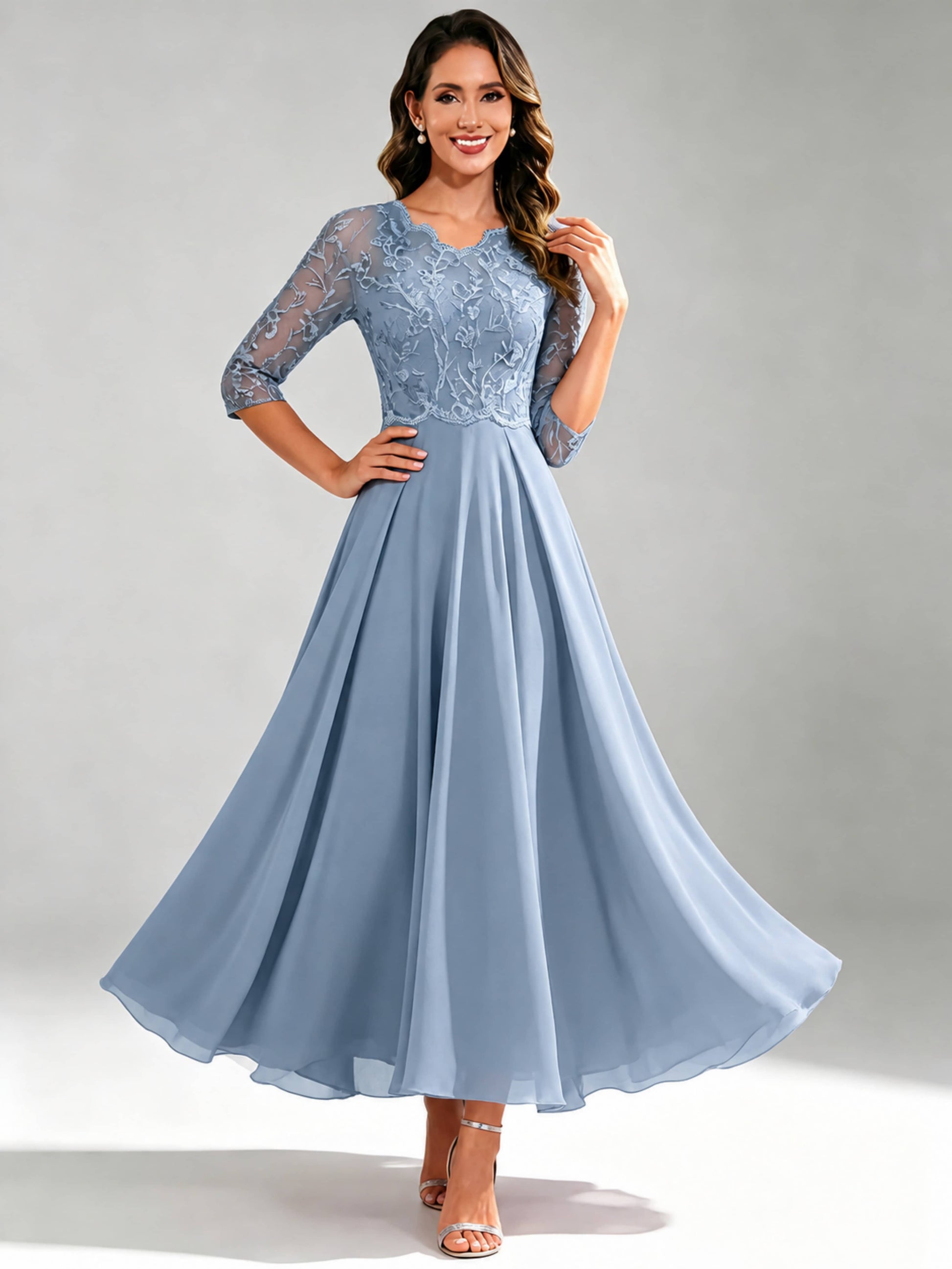 Lace Appliques Chiffon Dressy Mother of The Bride Dresses