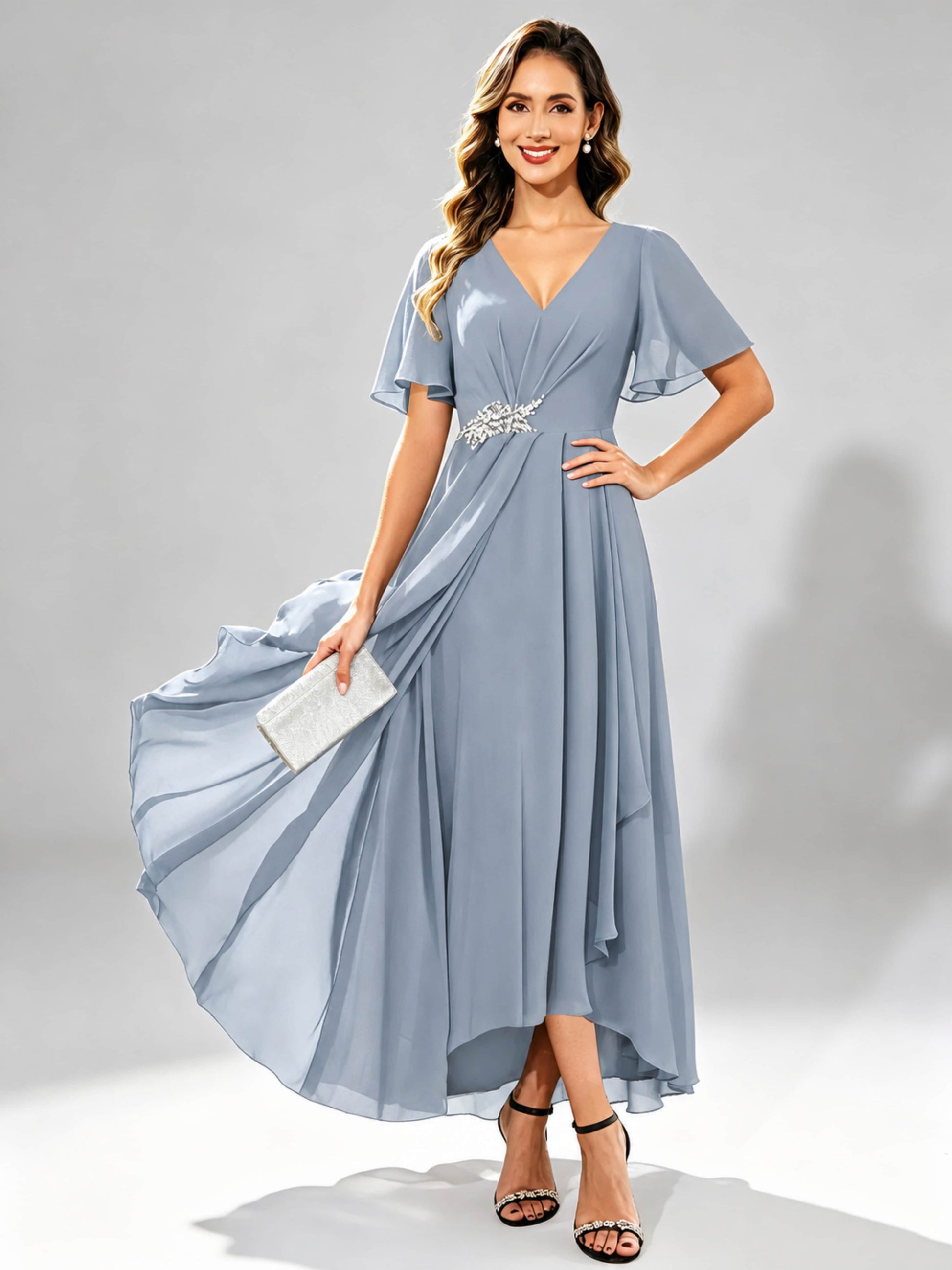 Chiffon High Low Tiered Mother of The Bride Dresses for Wedding