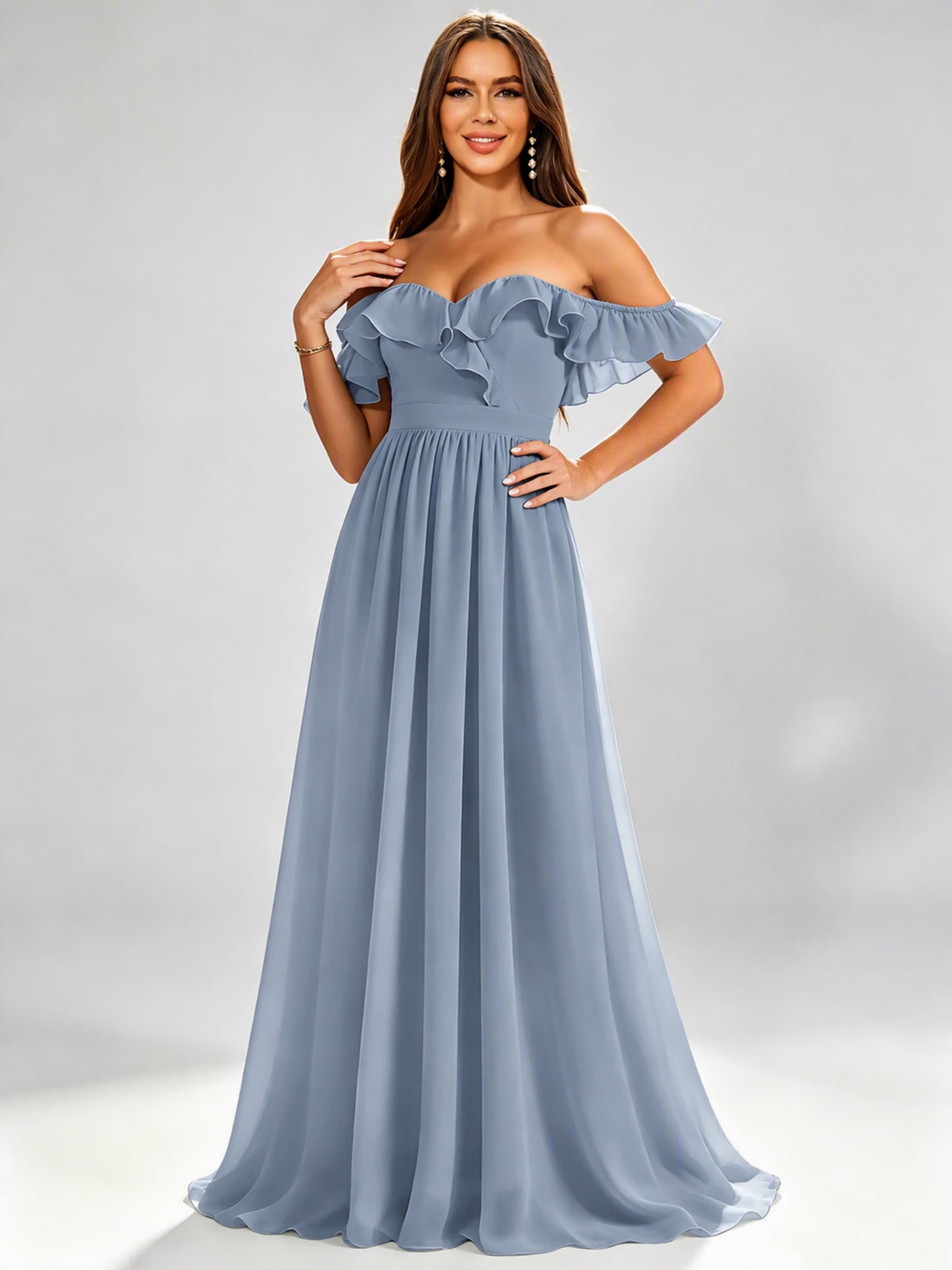 Off The Shoulder Ruffle Bridesmaid Dress Formal Evening Dresses