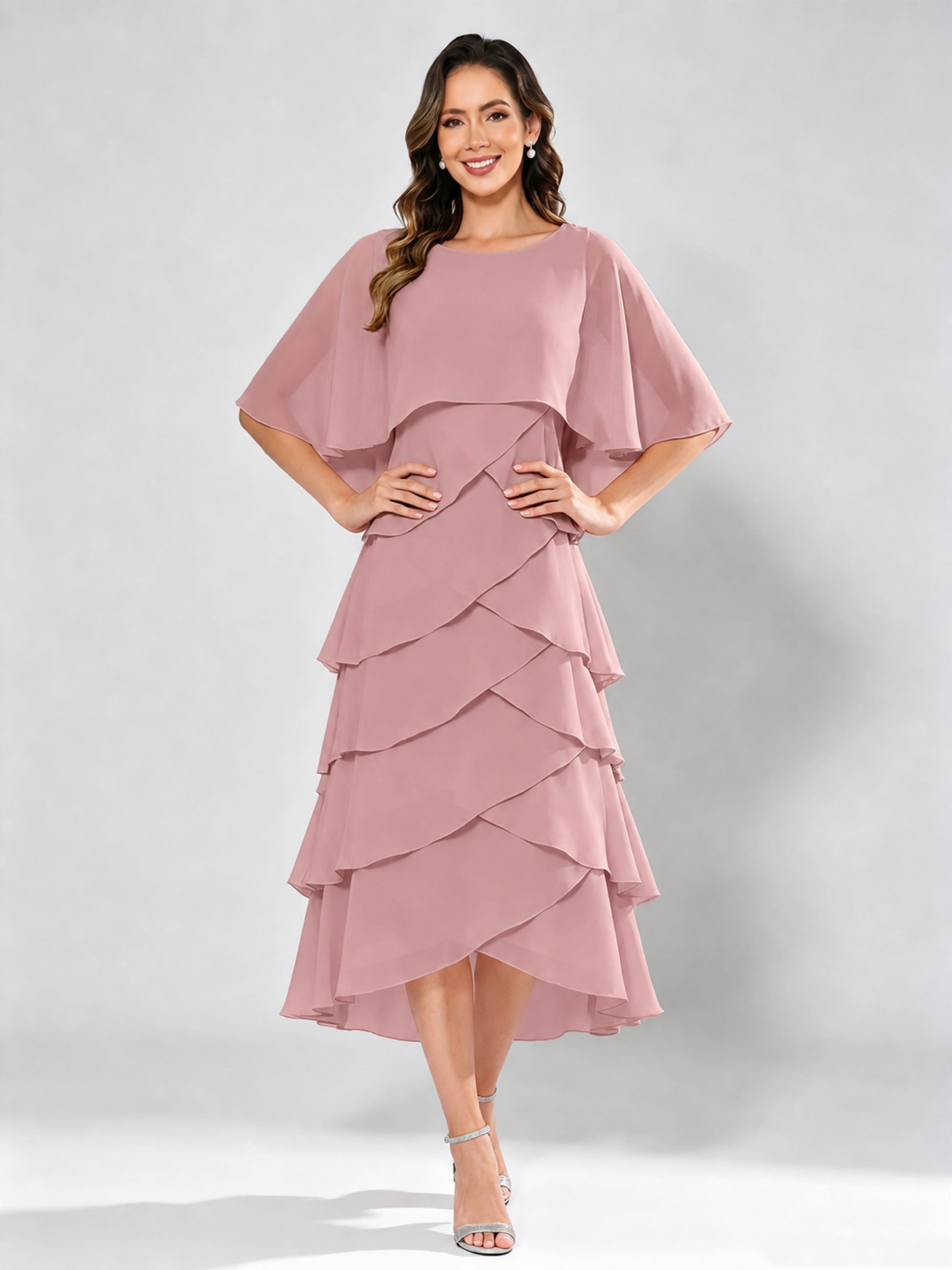 Chiffon Tiered Mother of The Bride Dress for Women Wedding