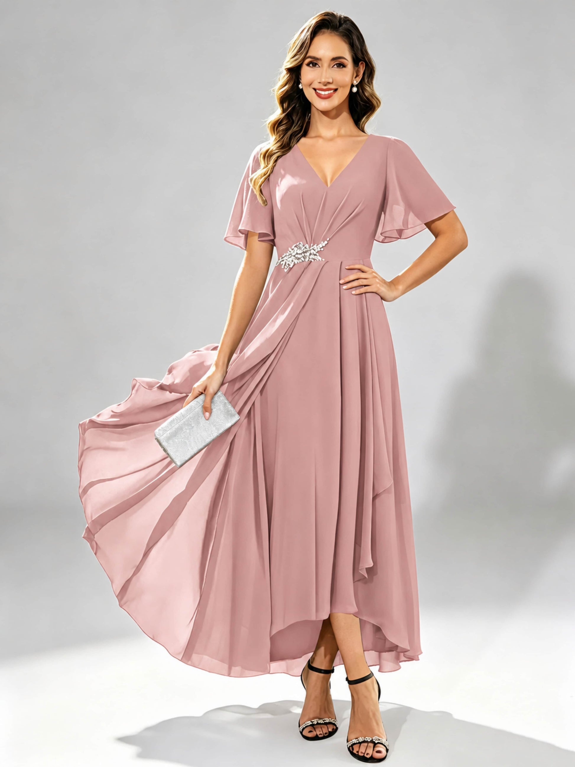 Chiffon High Low Tiered Mother of The Bride Dresses for Wedding