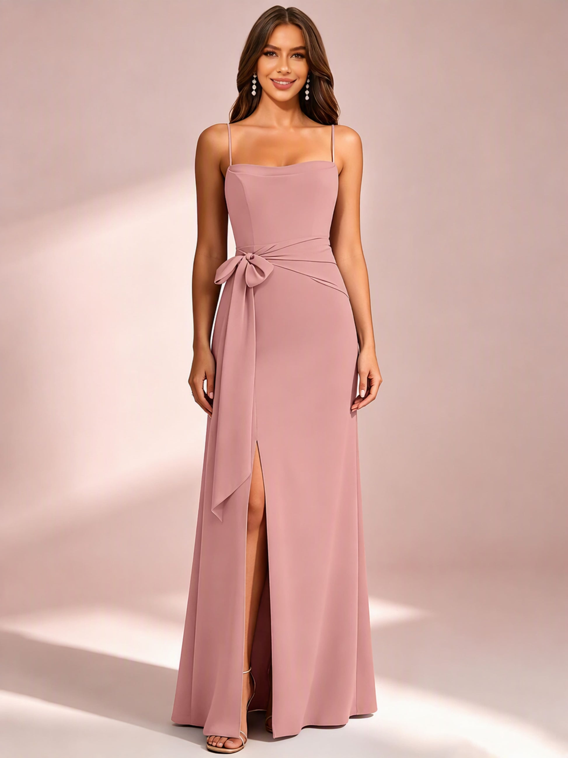 Spaghetti Straps Chiffon Bridesmaid Dress for Wedding with Belt