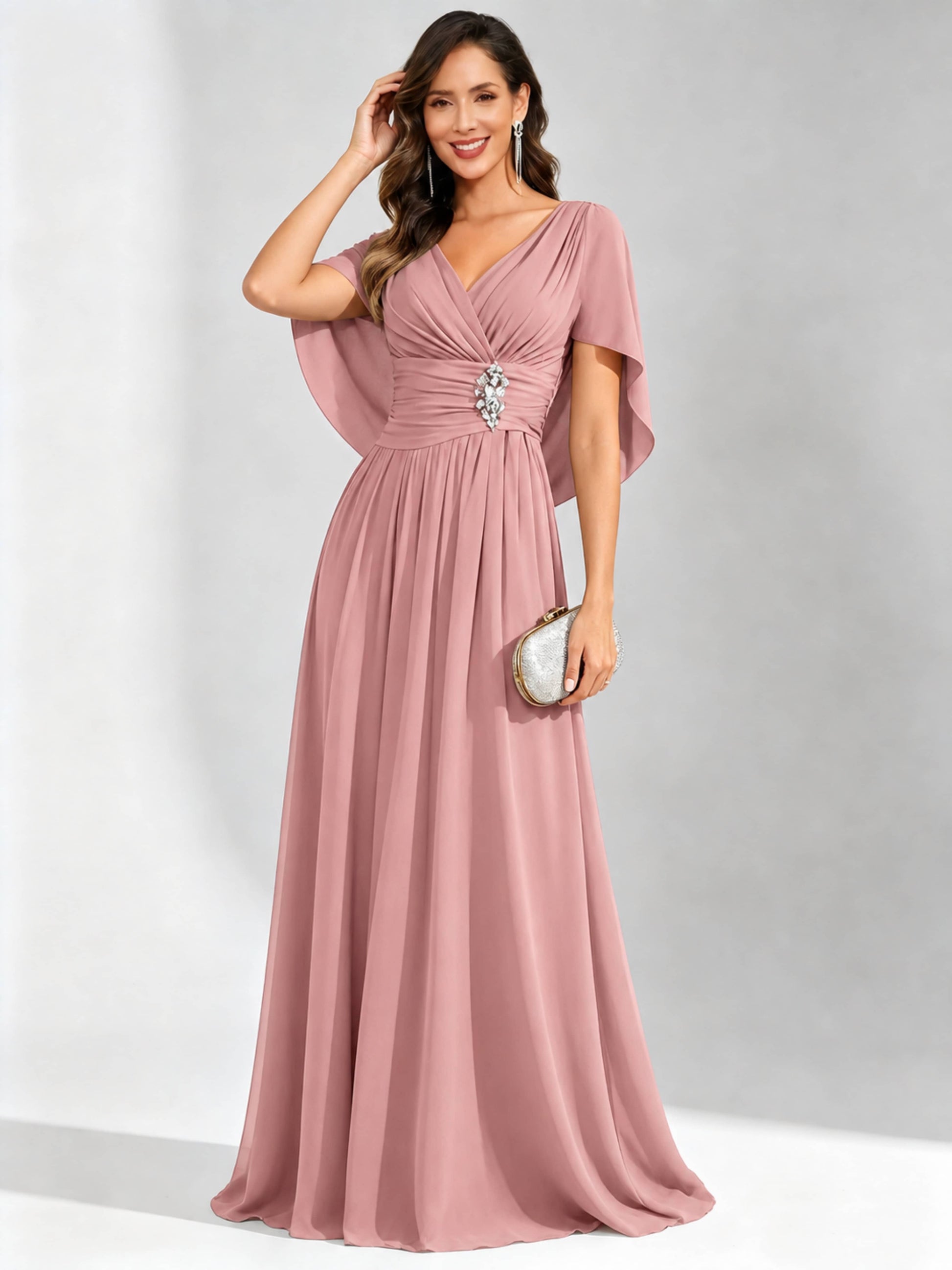 Long Chiffon Dressy Mother of The Bride Dresses with Cape