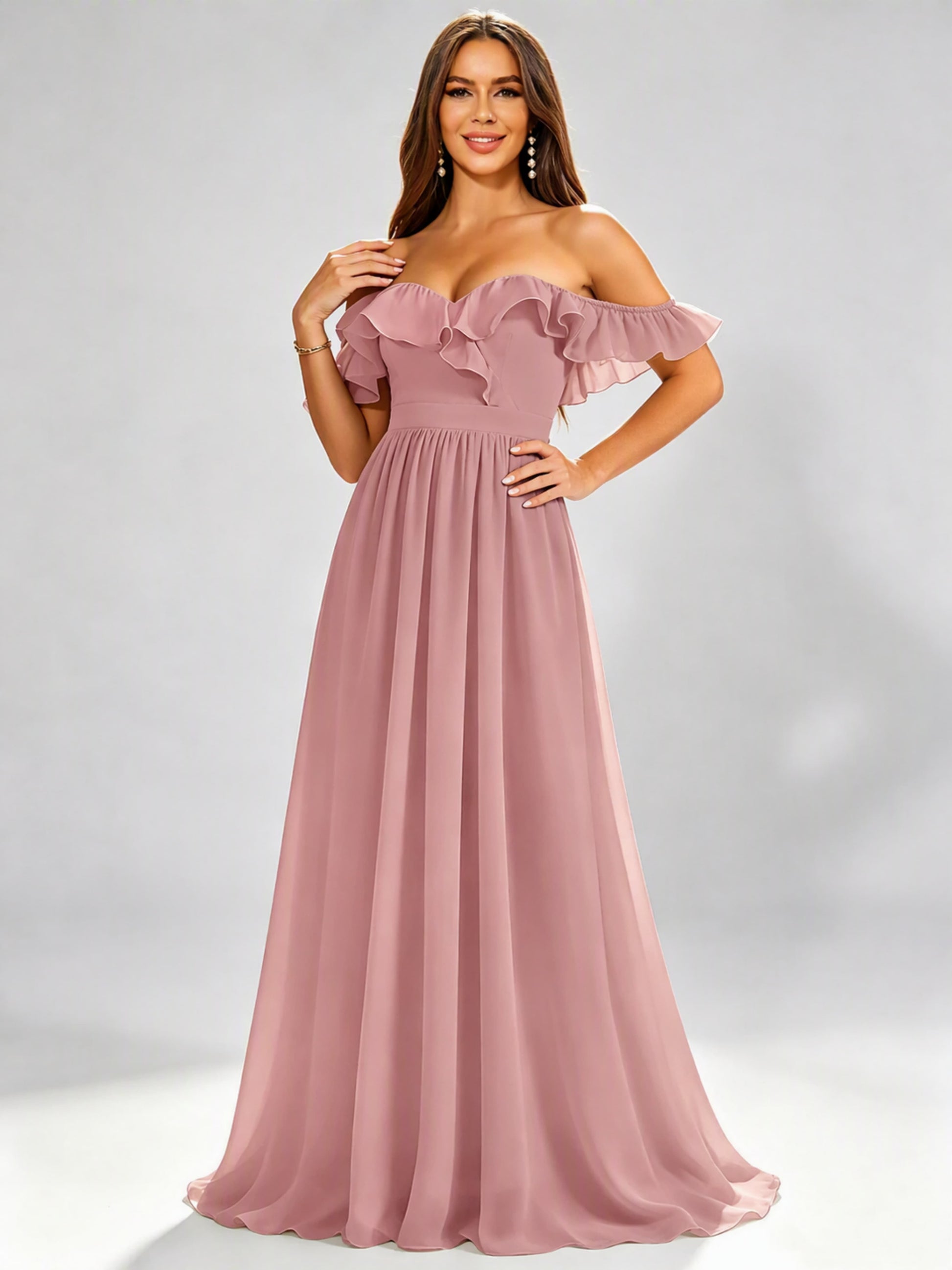 Off The Shoulder Ruffle Bridesmaid Dress Formal Evening Dresses