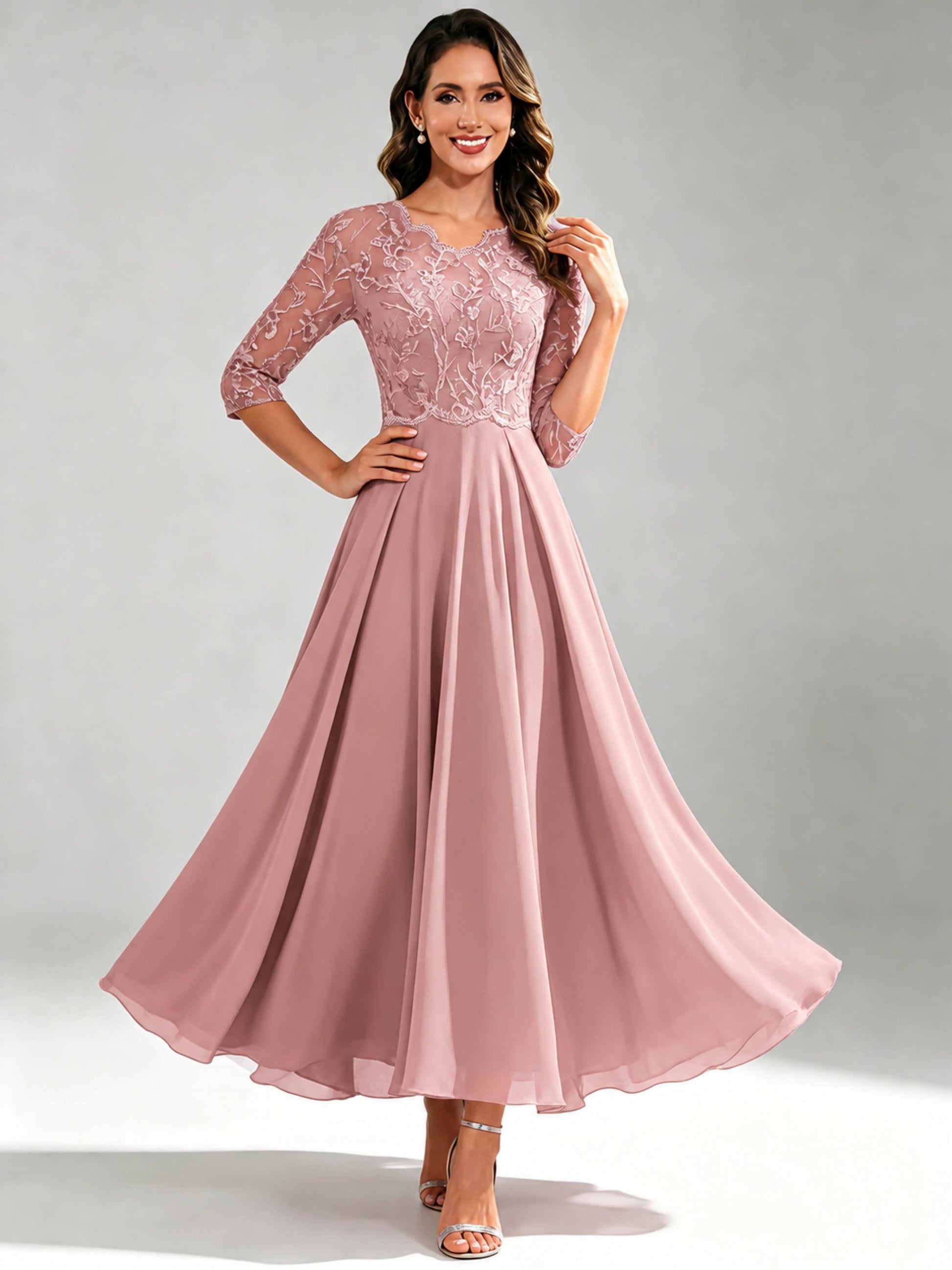 Lace Appliques Chiffon Dressy Mother of The Bride Dresses