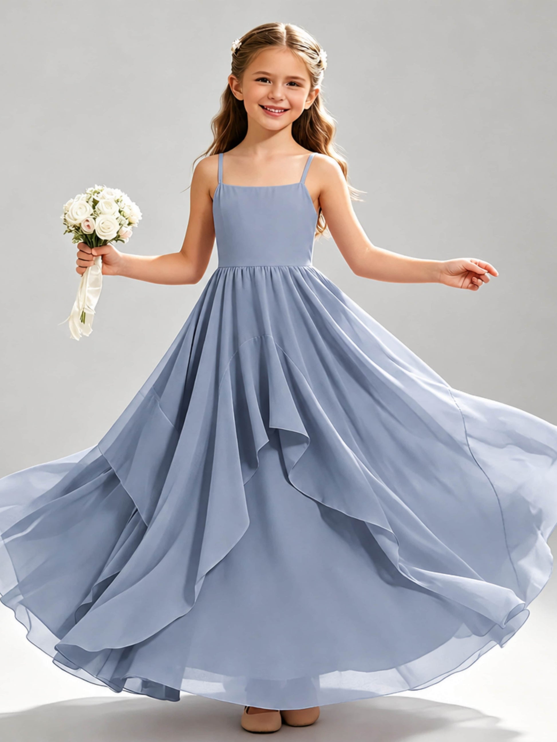 A-Line Spaghetti Straps Ruffle Junior Bridesmaid Dresses