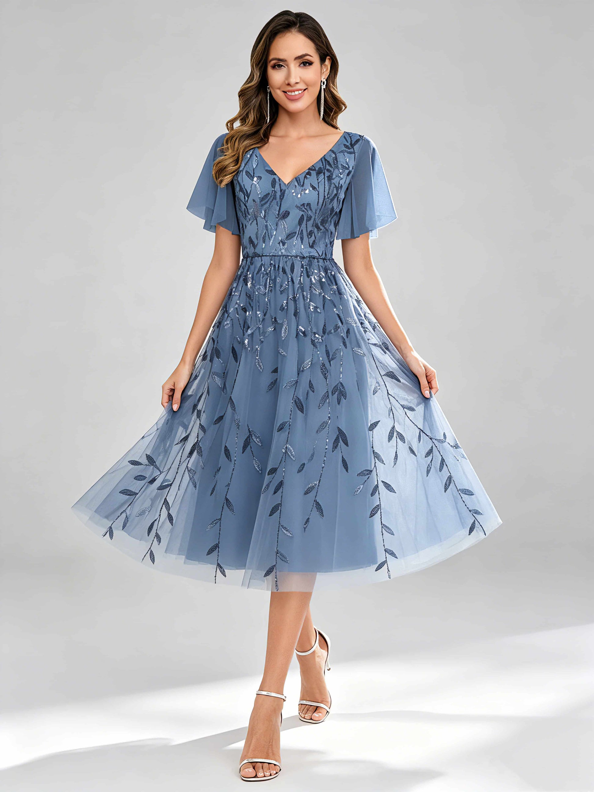 Modern A-Line Leaf Sequins Mother of the Bride & Groom Dresses