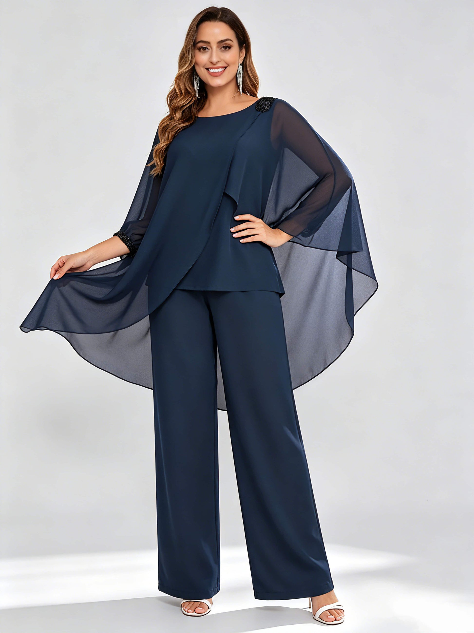Asymmetric Chiffon 2 Pieces Mother of The Bride Pant Suits