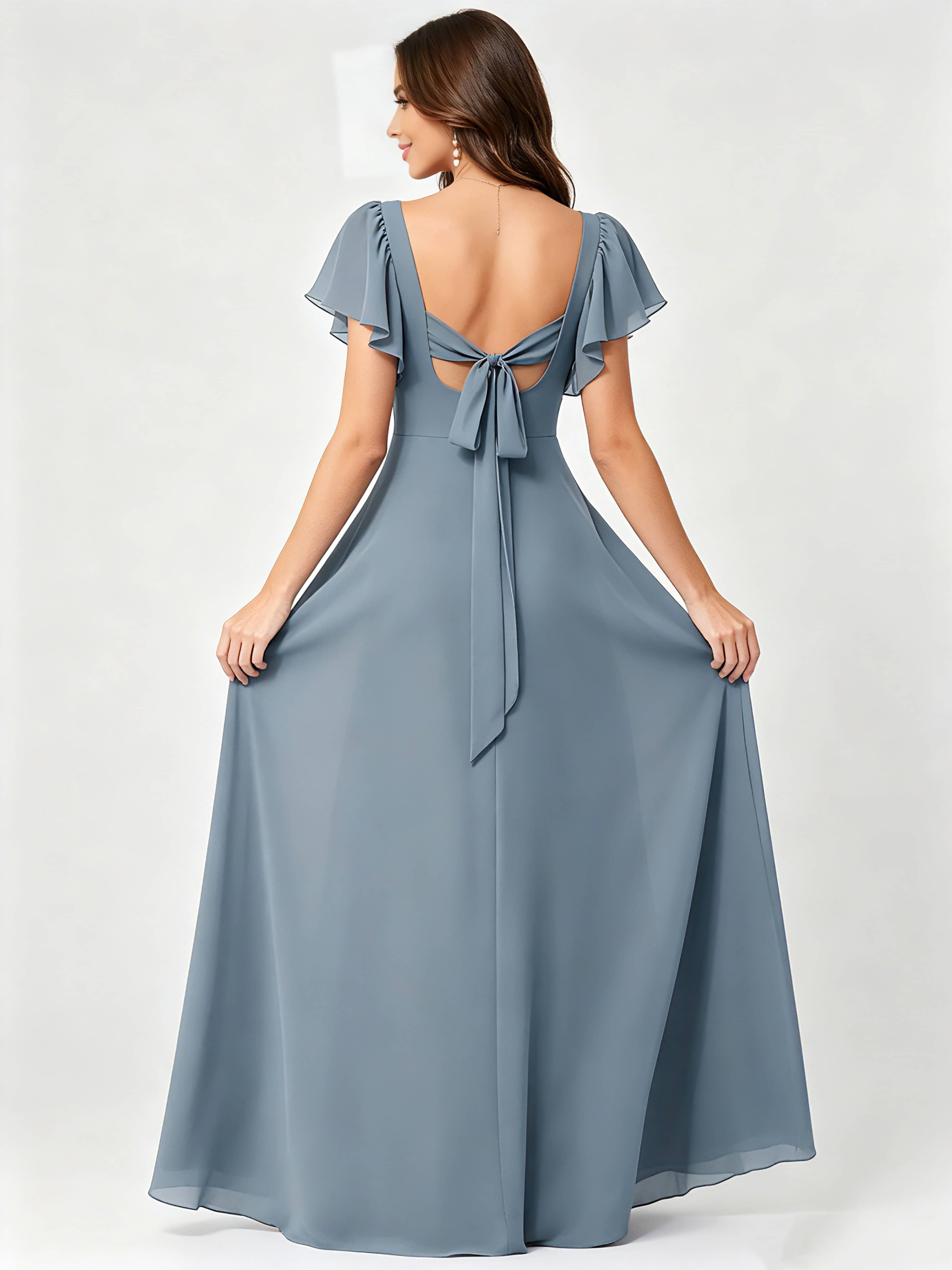 Ruffle Sleeve Chiffon Bridesmaid Dresses for Women Wedding