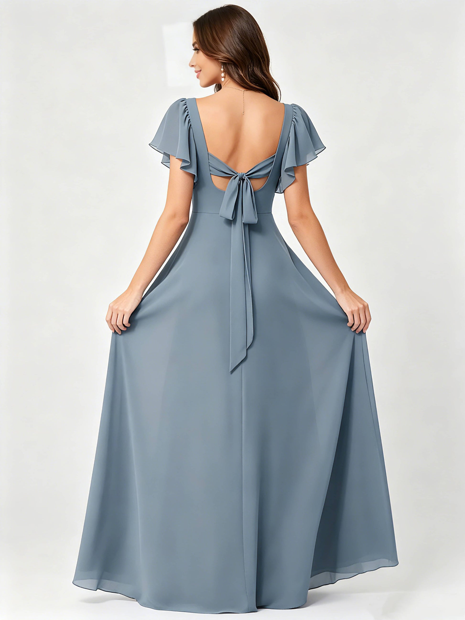 Ruffle Sleeve Chiffon Bridesmaid Dresses for Women Wedding