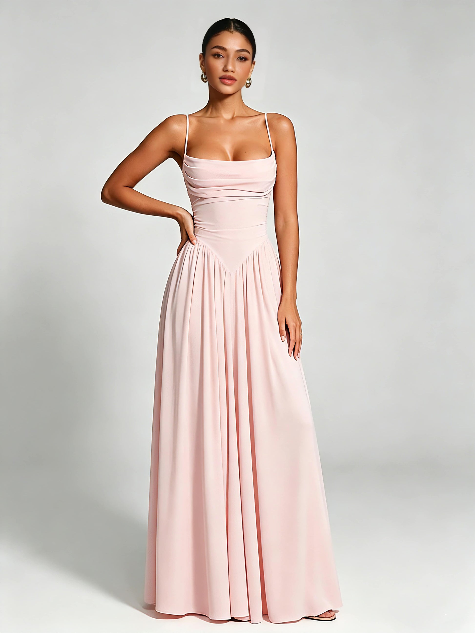 Spaghetti Straps Bridesmaid Dresses Chiffon Backless Wedding Guest Gown