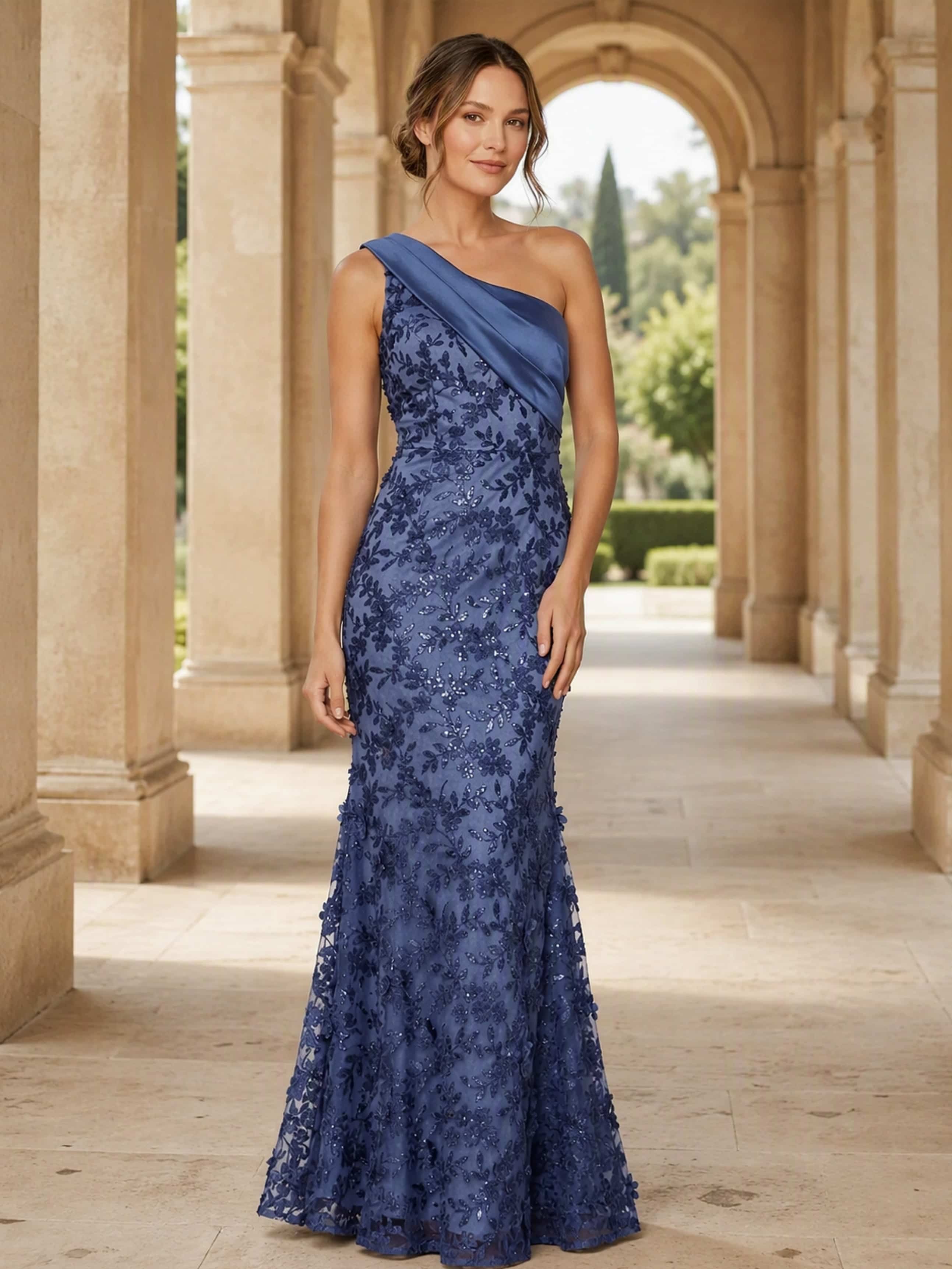 One Shoulder Sequin Sparkly Mermaid Mother of The Bride Dress