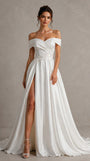 Off The Shoulder Long Satin Wedding Dress Elegant Ball Gown
