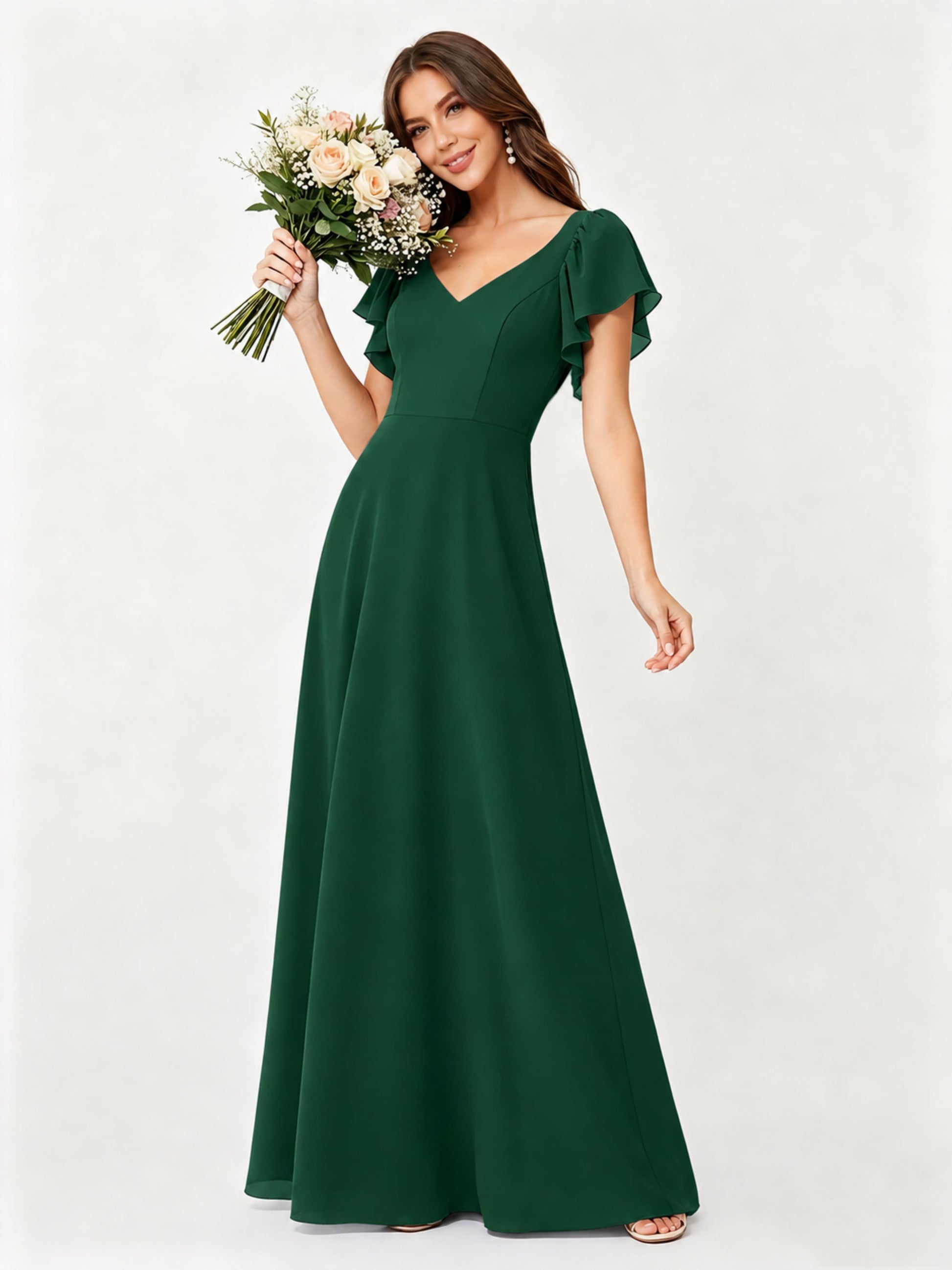 Ruffle Sleeve Chiffon Bridesmaid Dresses for Women Wedding