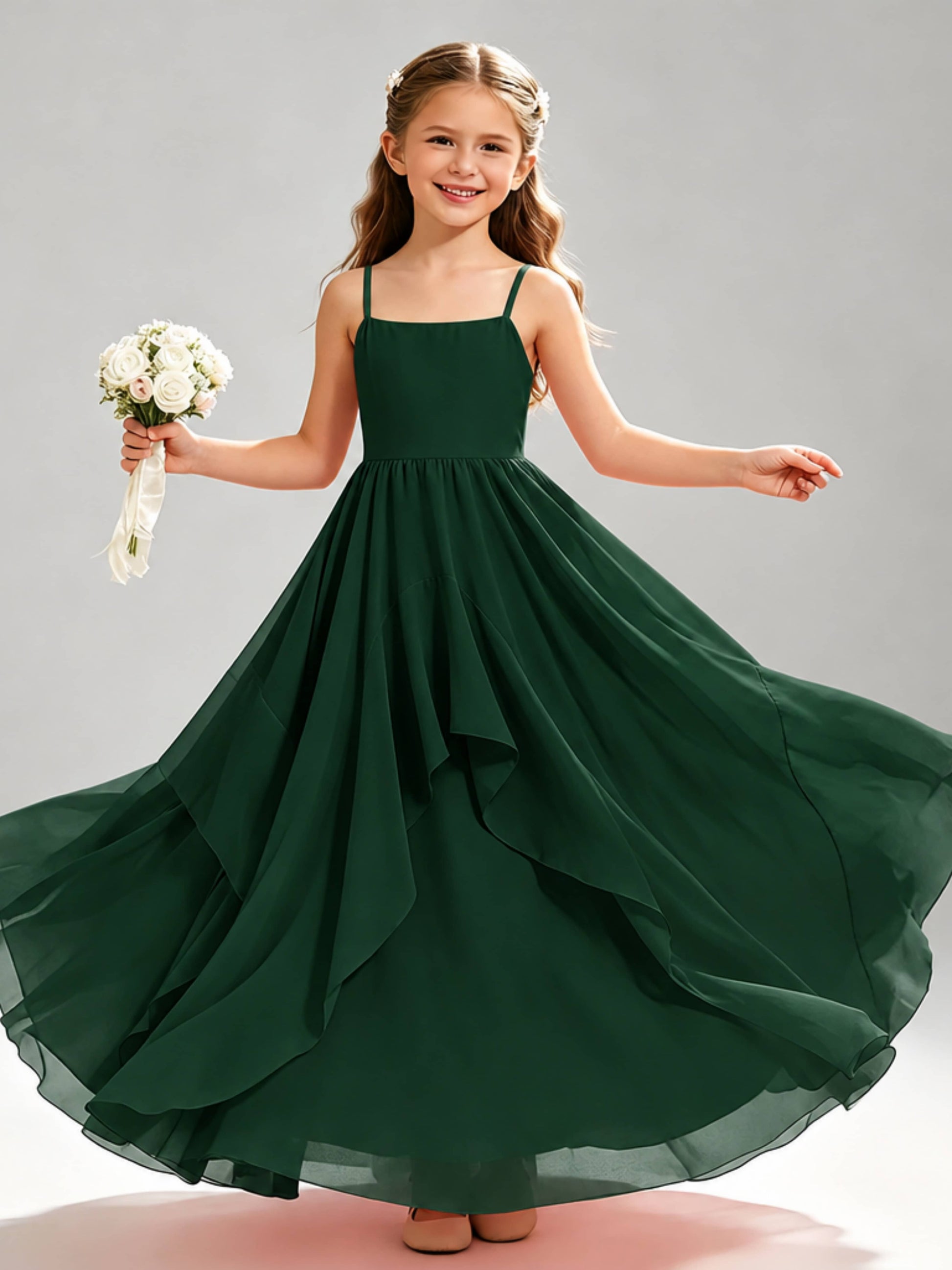 A-Line Spaghetti Straps Ruffle Junior Bridesmaid Dresses
