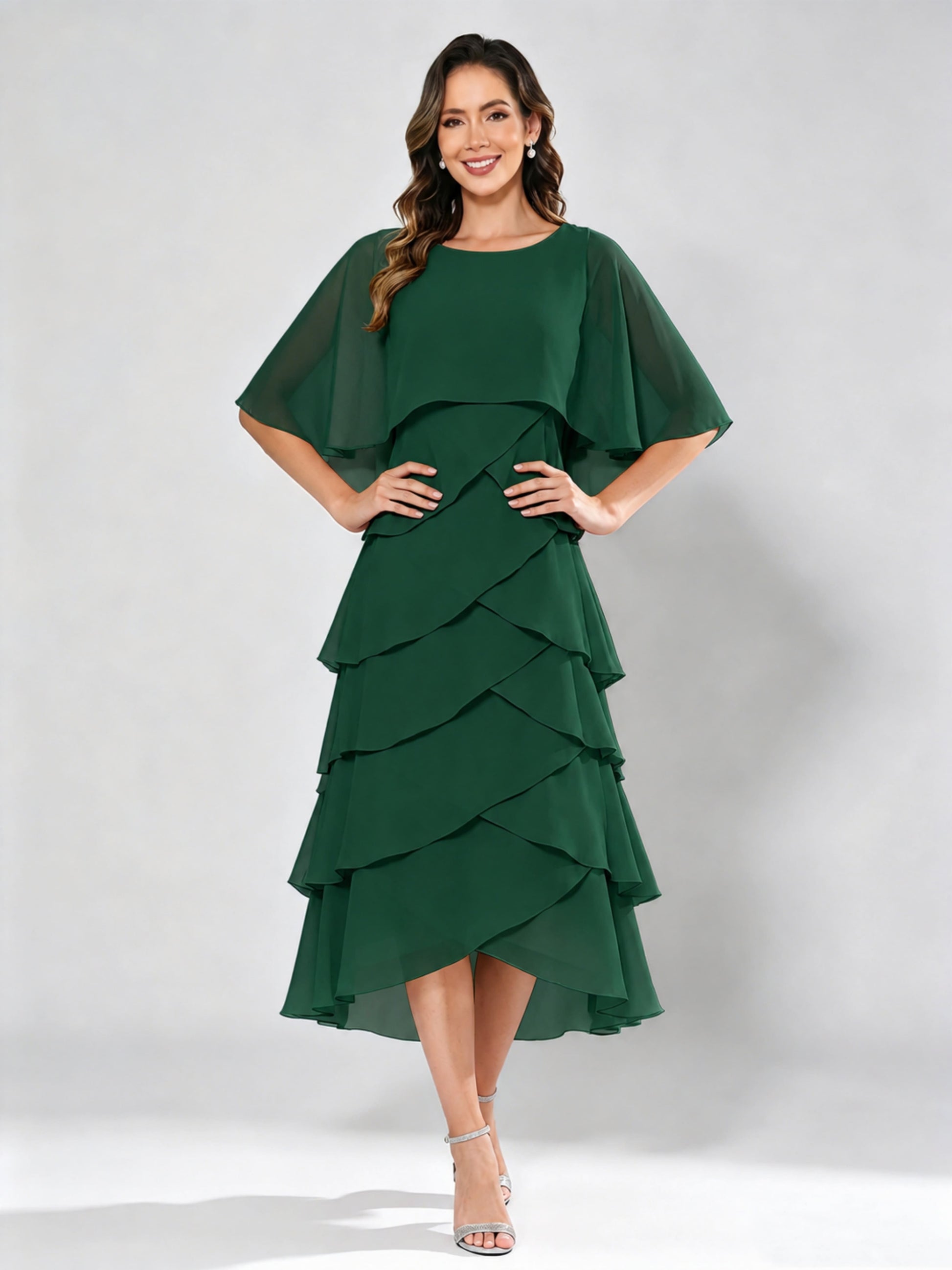 Chiffon Tiered Mother of The Bride Dress for Women Wedding