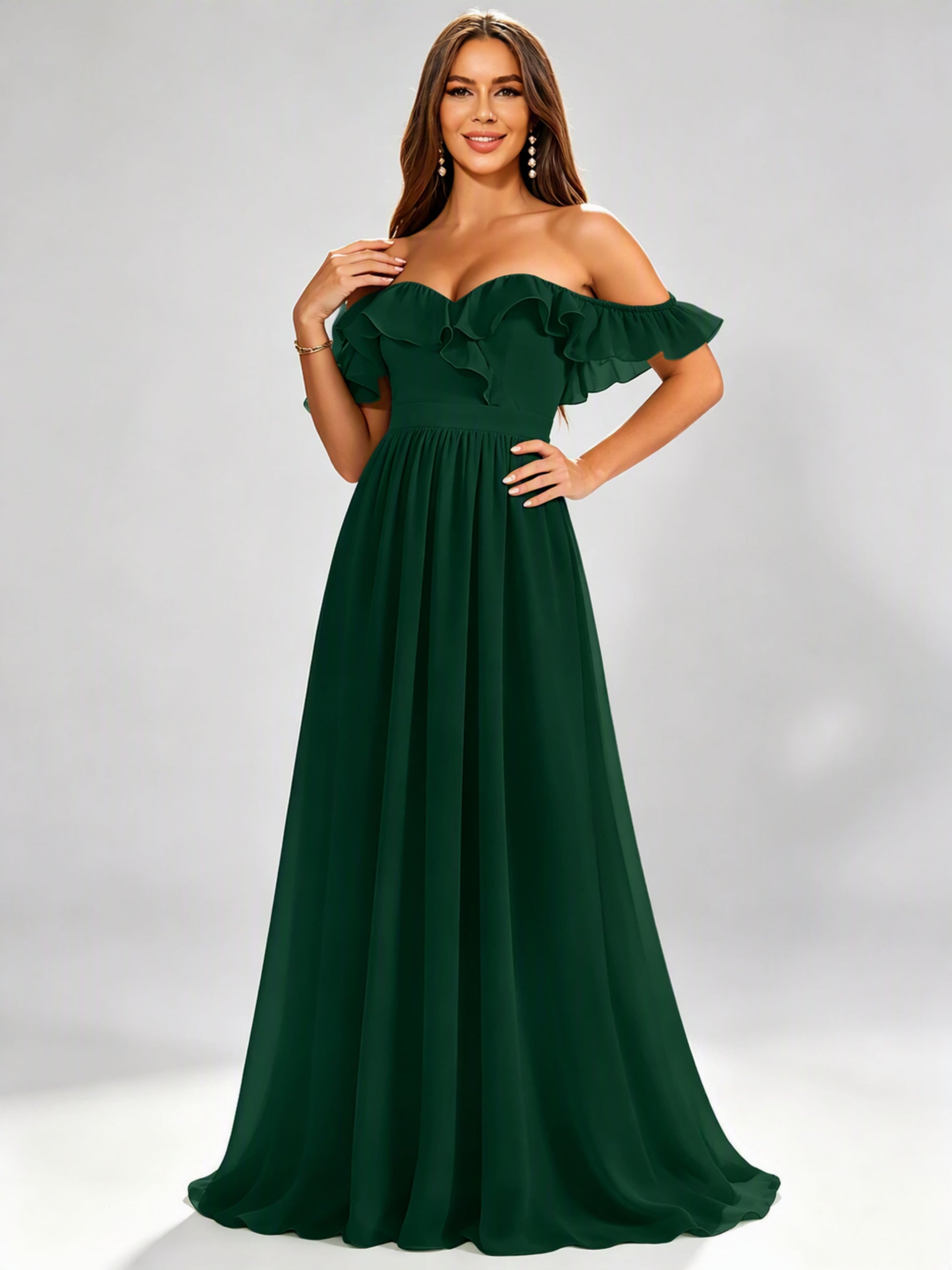 Off The Shoulder Ruffle Bridesmaid Dress Formal Evening Dresses