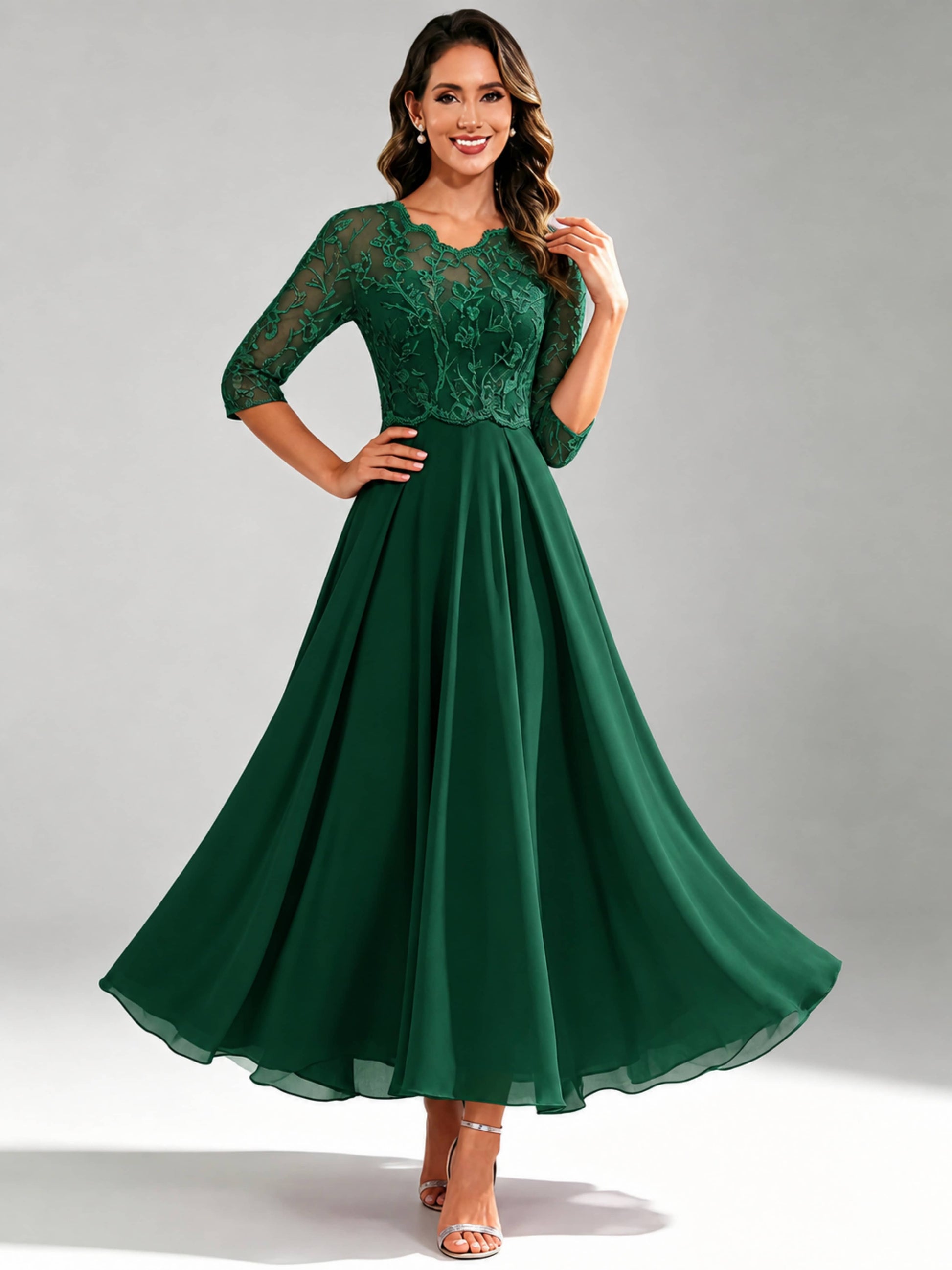 Lace Appliques Chiffon Dressy Mother of The Bride Dresses